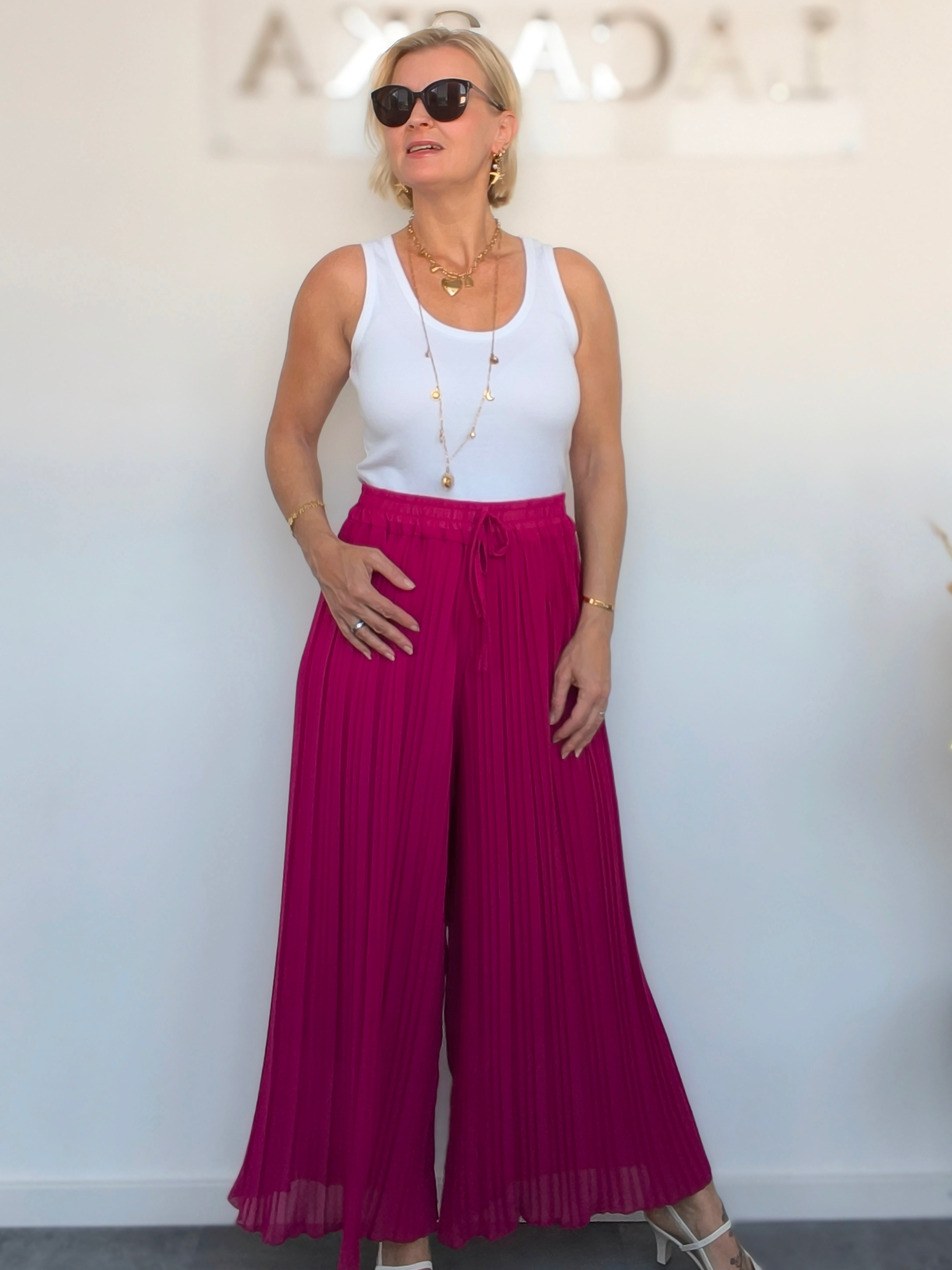 Plissee Hose mit weitem Bein Magenta (36-44)