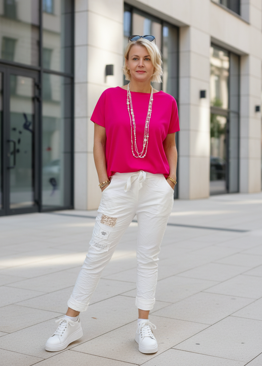 Einfarbiges, leichtes Shirt in pink aus Baumwolle (40-42/44)