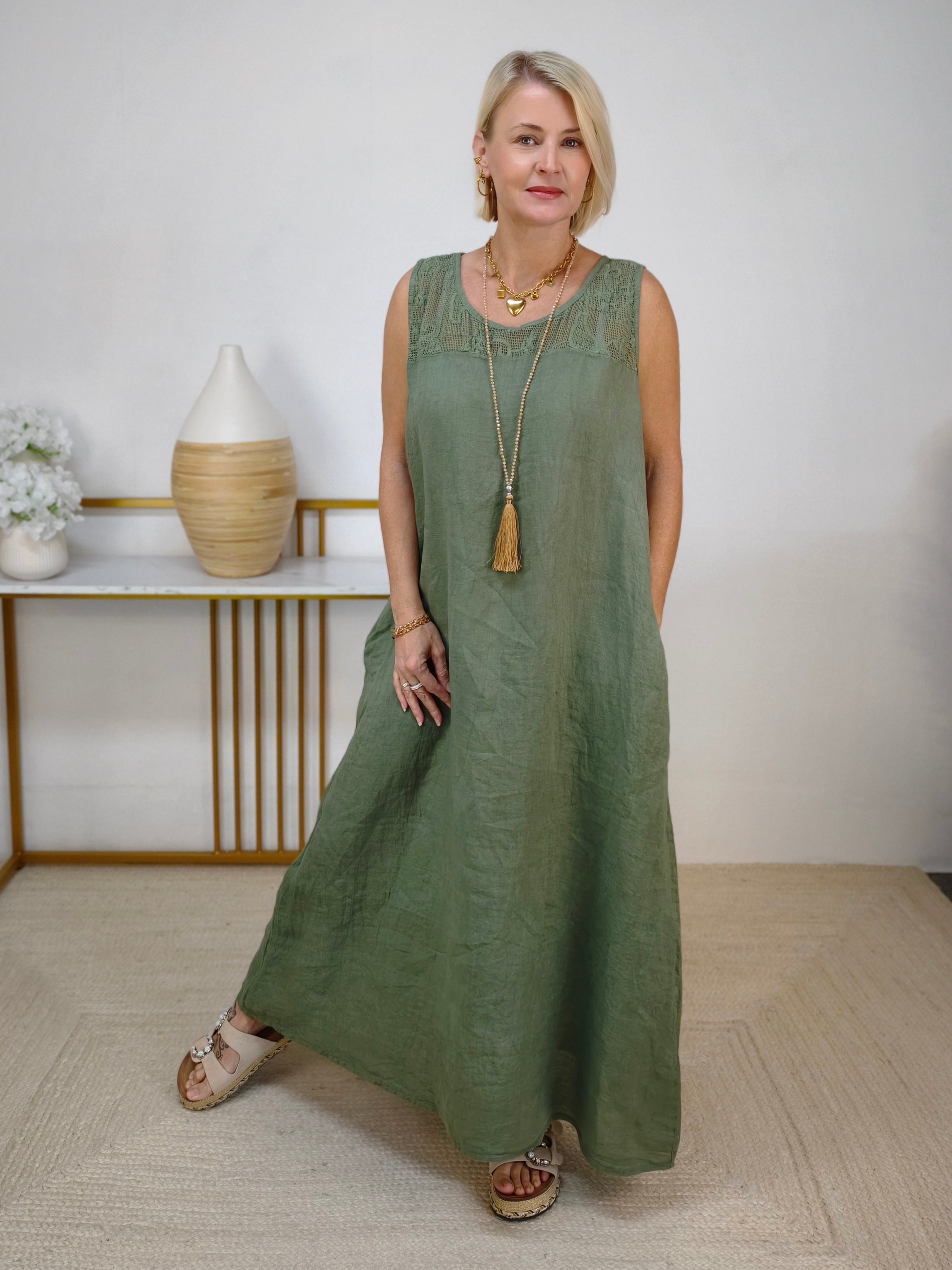 langes Leinenkleid "Hanna" khaki (42-44/46)