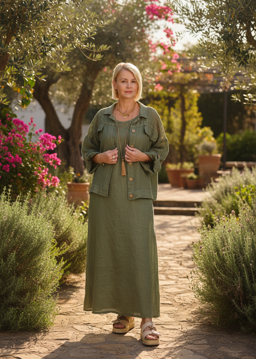 langes Leinenkleid "Hanna" khaki (42-44/46)