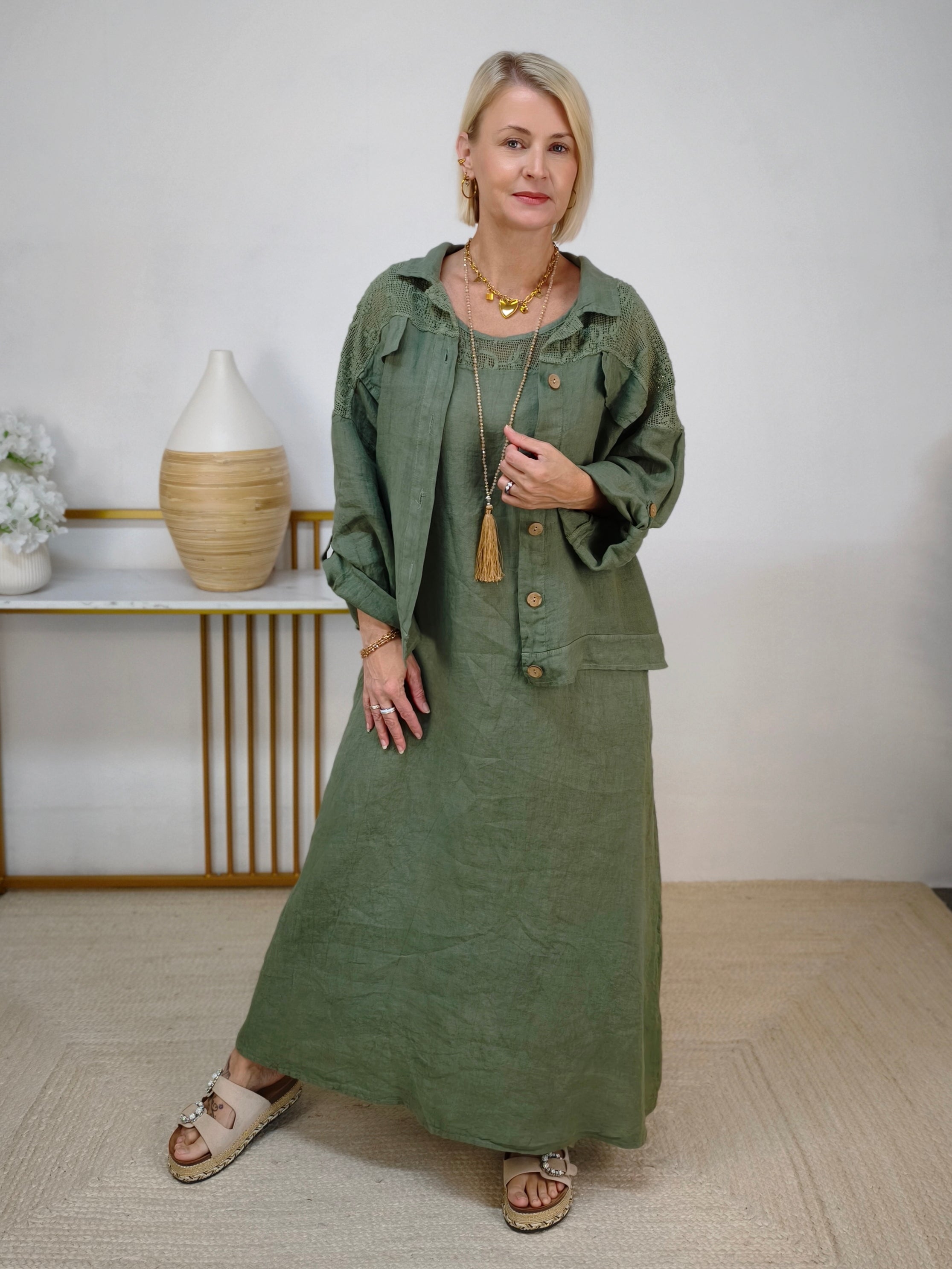 langes Leinenkleid "Hanna" khaki (42-44/46)