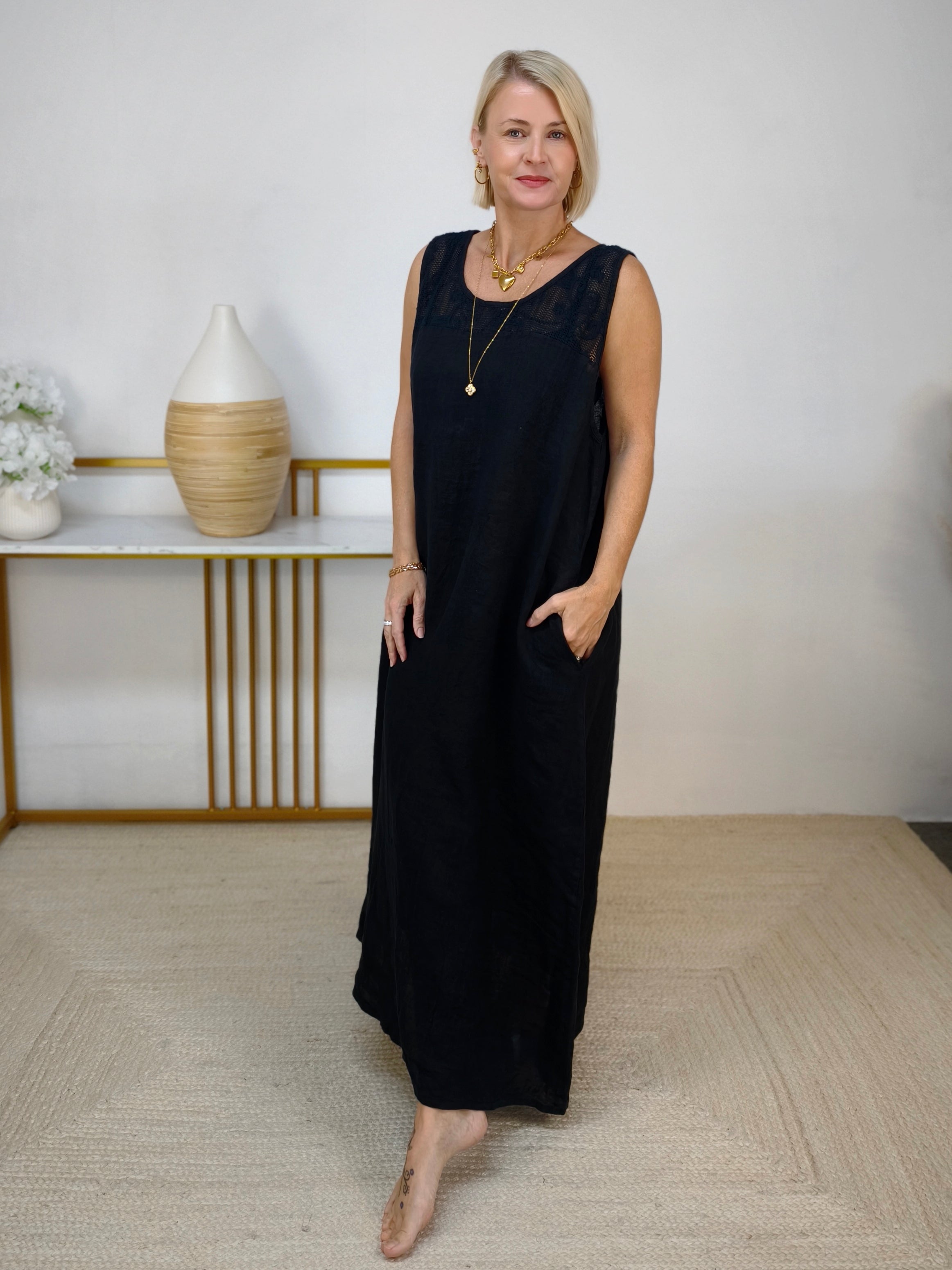 langes Leinenkleid "Hanna" schwarz (42-44/46)