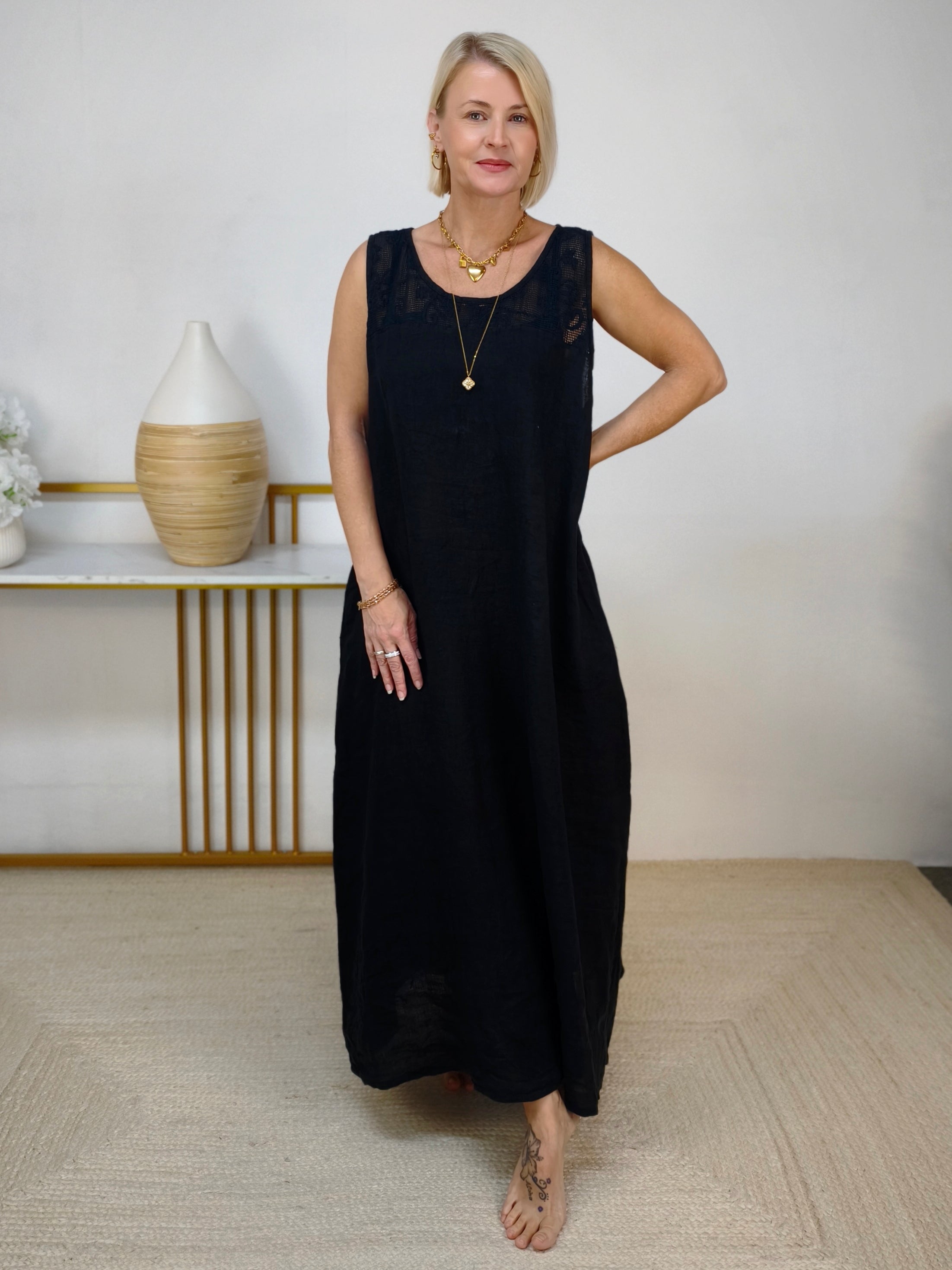 langes Leinenkleid "Hanna" schwarz (42-44/46)