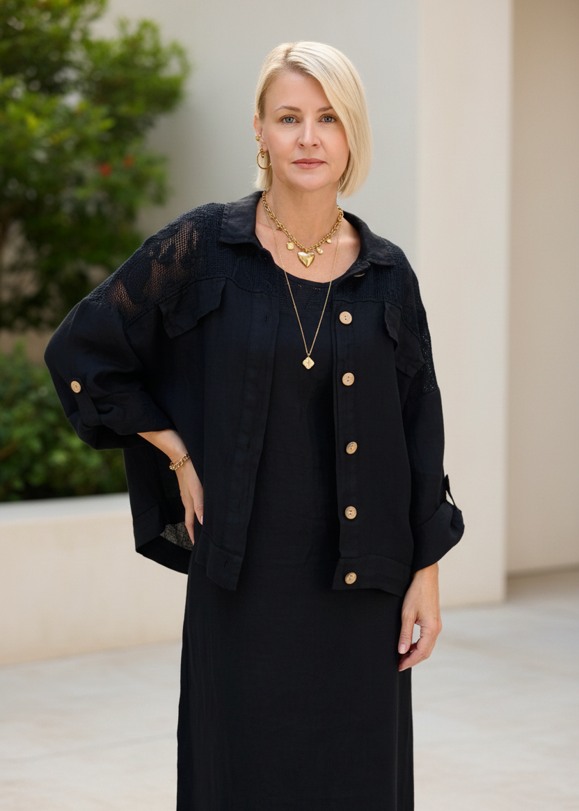 Leinen Blusen - Jacke "Hanna" schwarz (42-44/46)