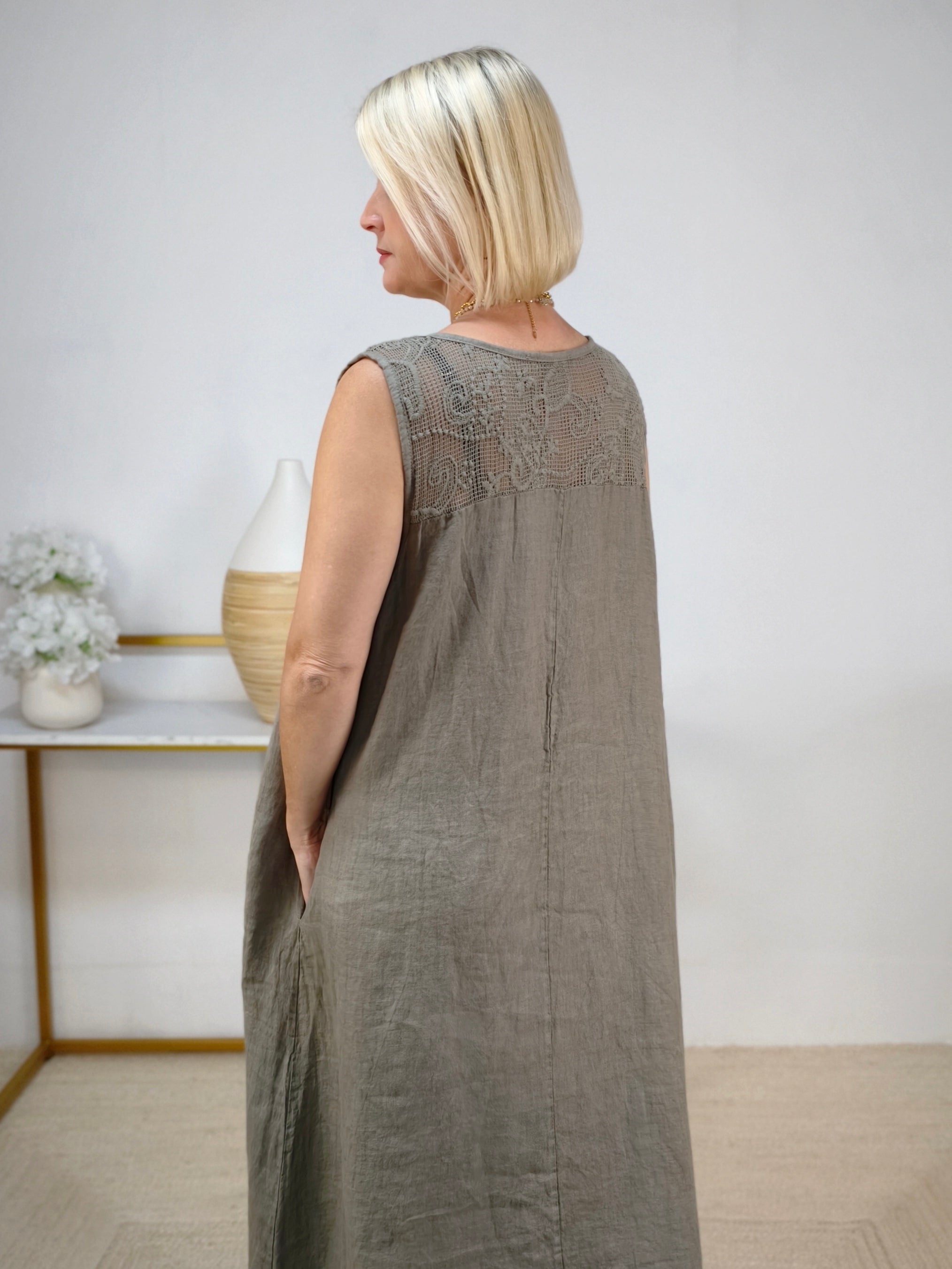 langes Leinenkleid "Hanna" taupe (42-44/46)