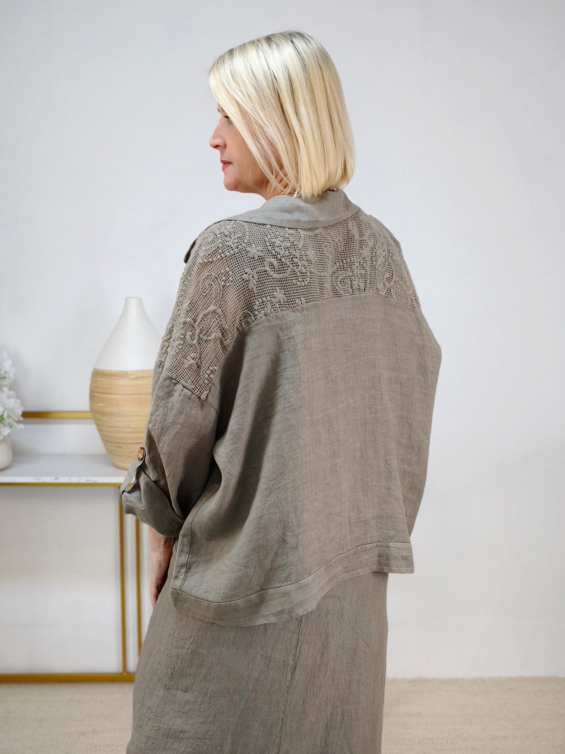 Leinen Blusen - Jacke "Hanna" taupe (42-44/46)