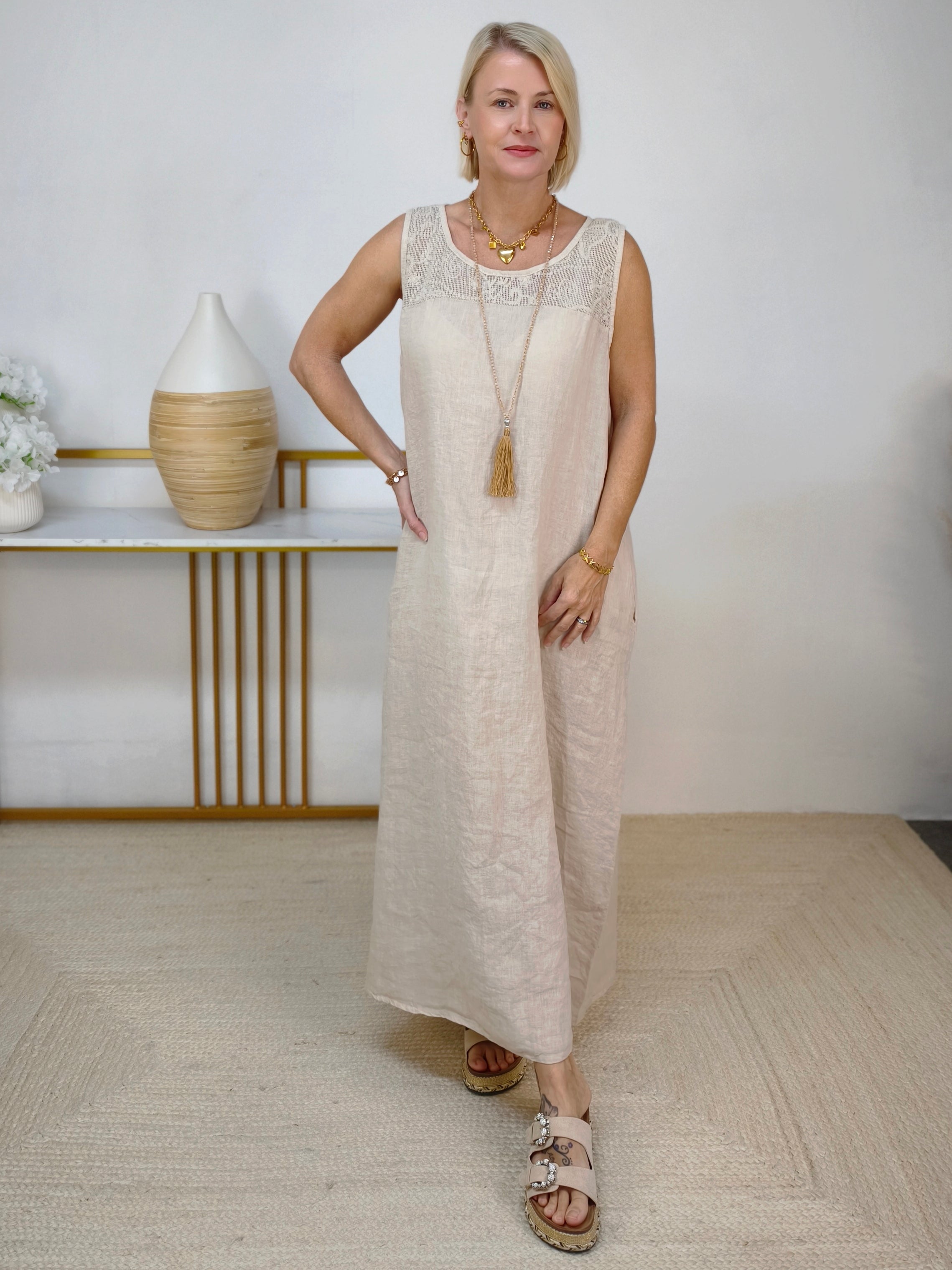 langes Leinenkleid "Hanna" beige (42-44/46)