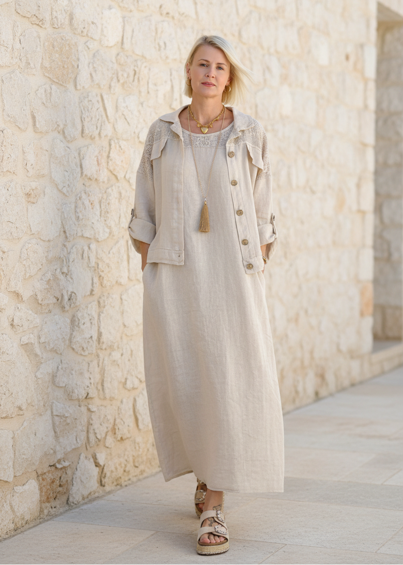 Leinen Blusen - Jacke "Hanna" beige (42-44/46)