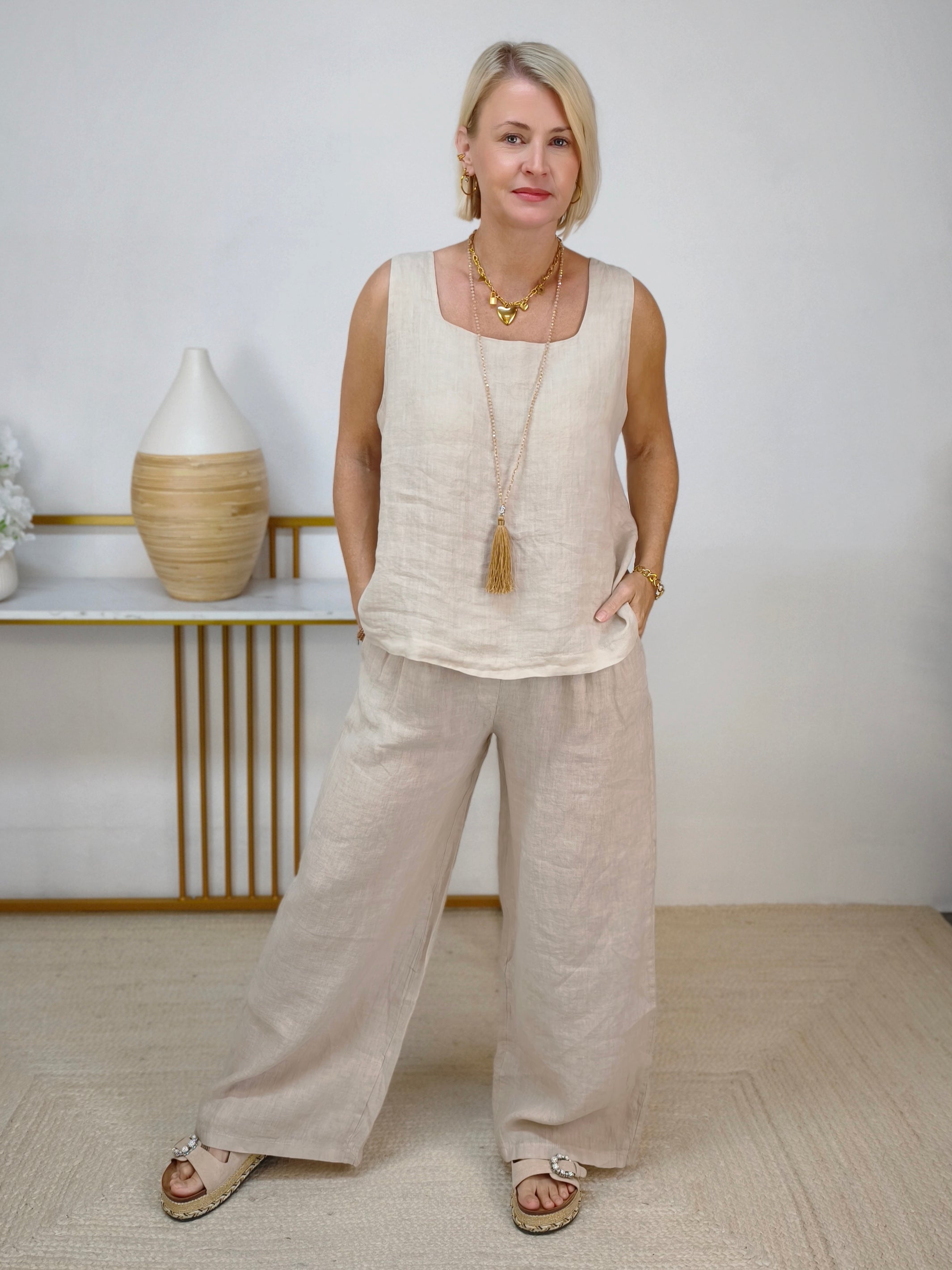Zweiteiler Set "Como" beige - Marlenehose & Top (2 Größen)