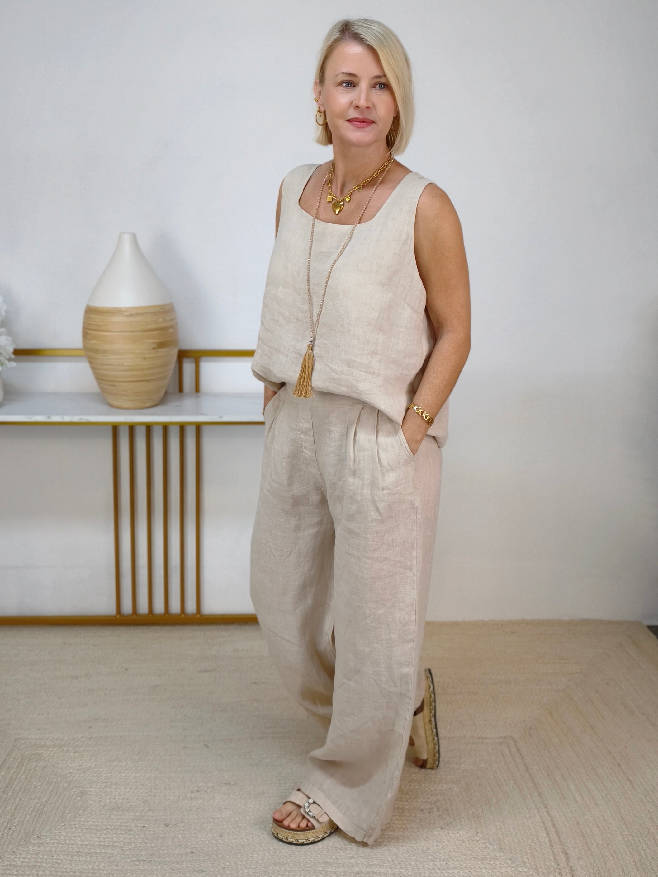 Zweiteiler Set "Como" beige - Marlenehose & Top (2 Größen)