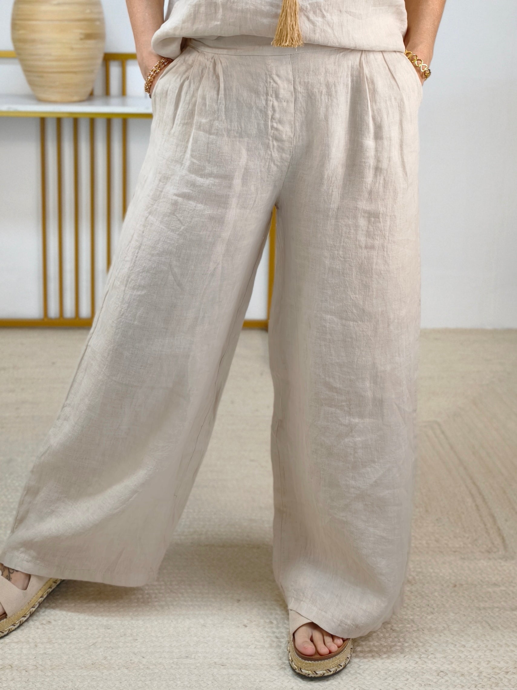 Zweiteiler Set "Como" beige - Marlenehose & Top (2 Größen)