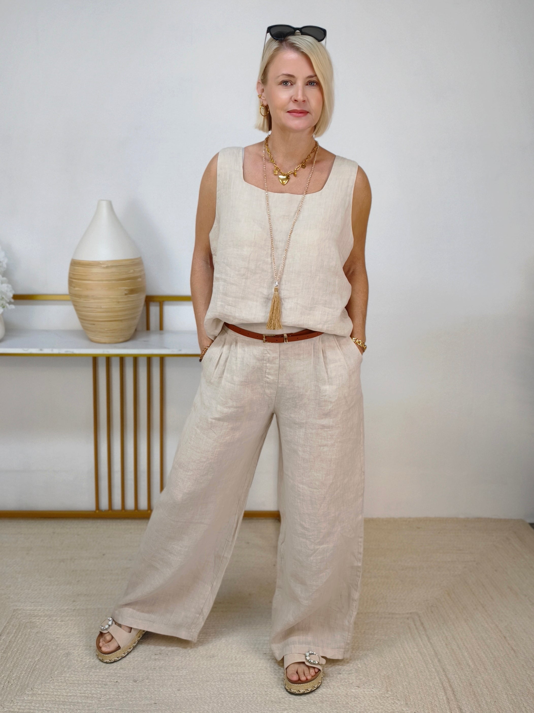 Zweiteiler Set "Como" beige - Marlenehose & Top (2 Größen)