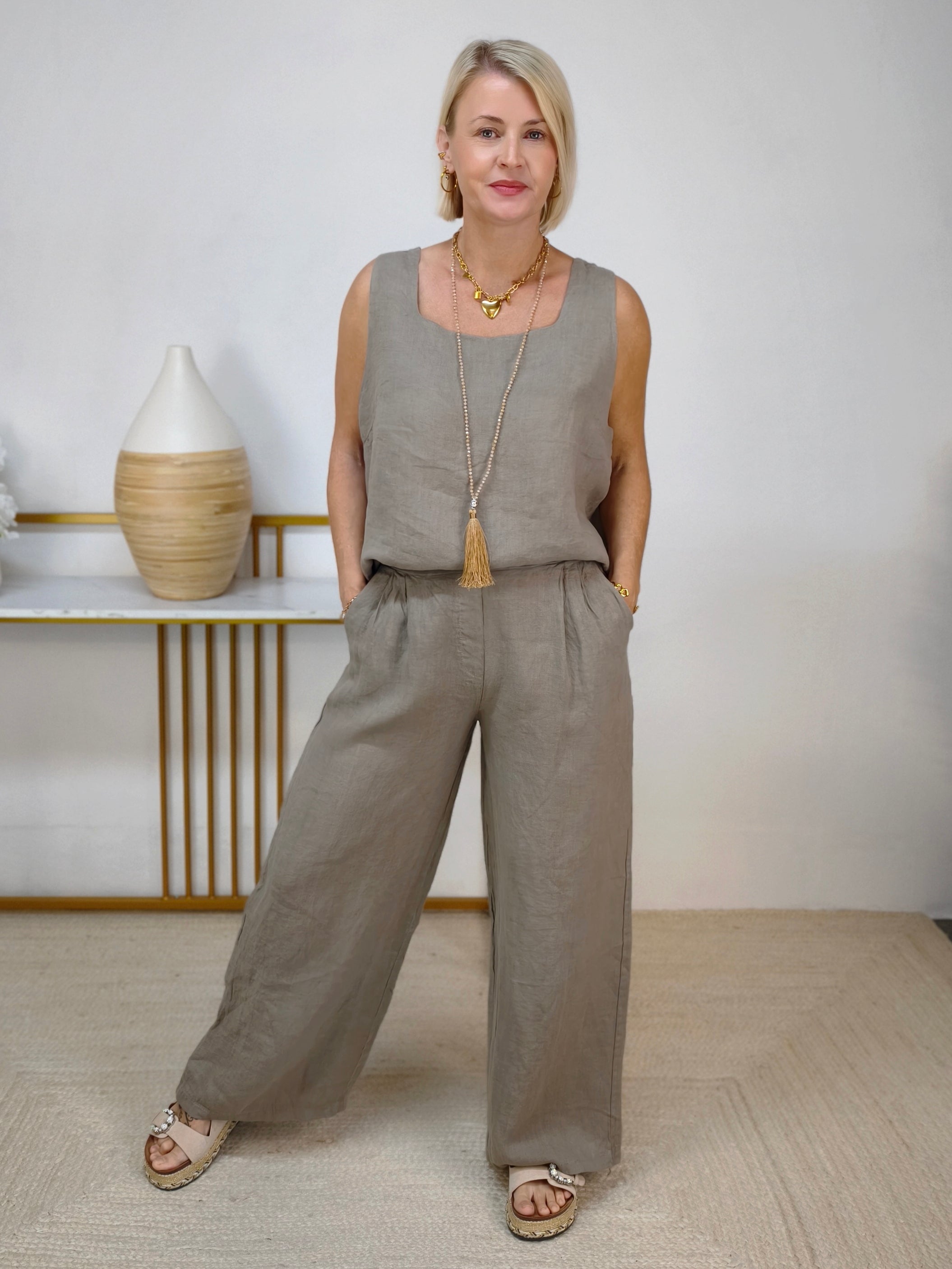 Zweiteiler Set "Como" taupe - Marlenehose & Top (2 Größen)
