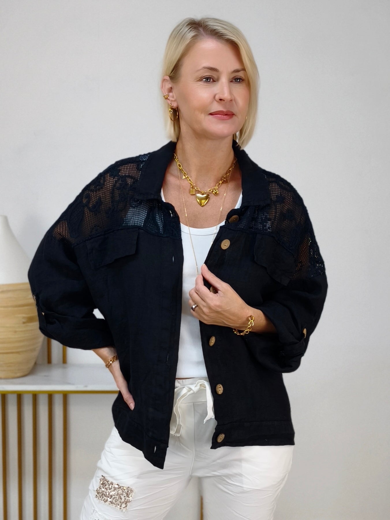 Leinen Blusen - Jacke "Hanna" schwarz (42-44/46)