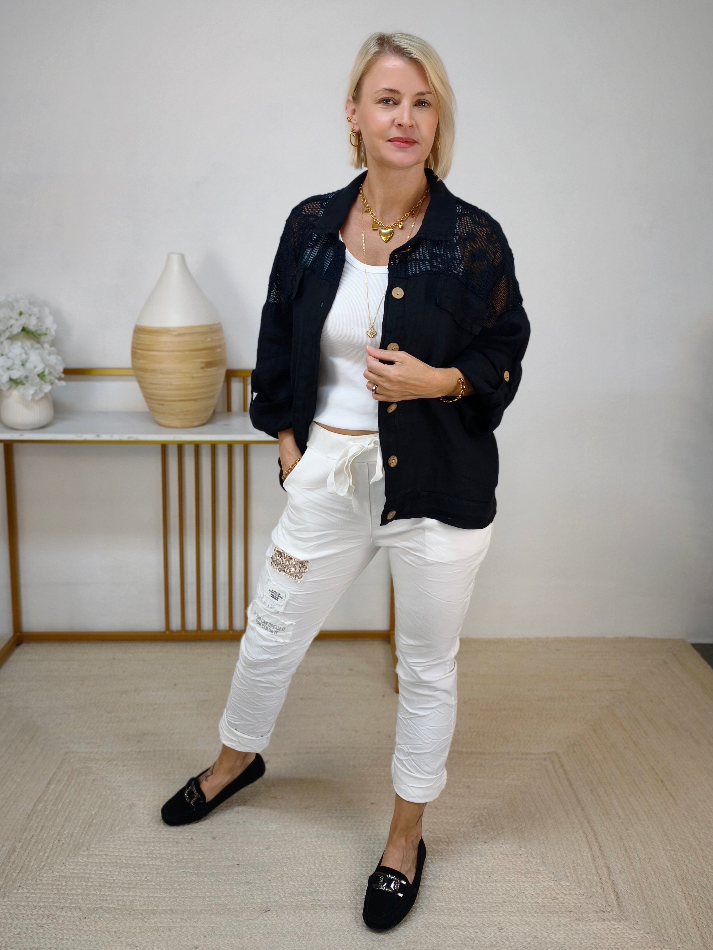 Leinen Blusen - Jacke "Hanna" schwarz (42-44/46)