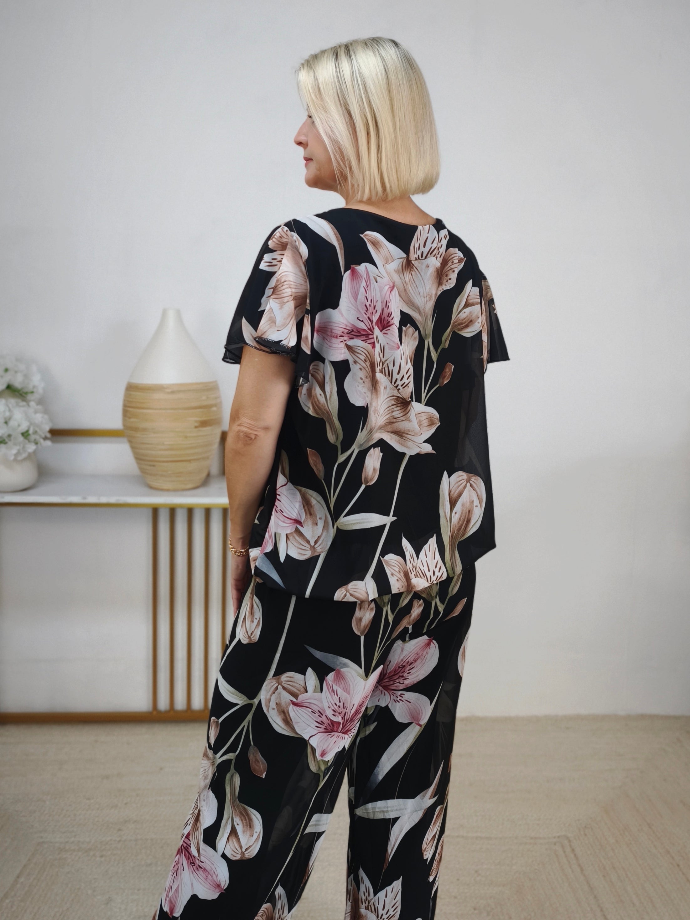 Zweiteiler Set "Betty" schwarz - Marlenehose & Bluse (36-42)