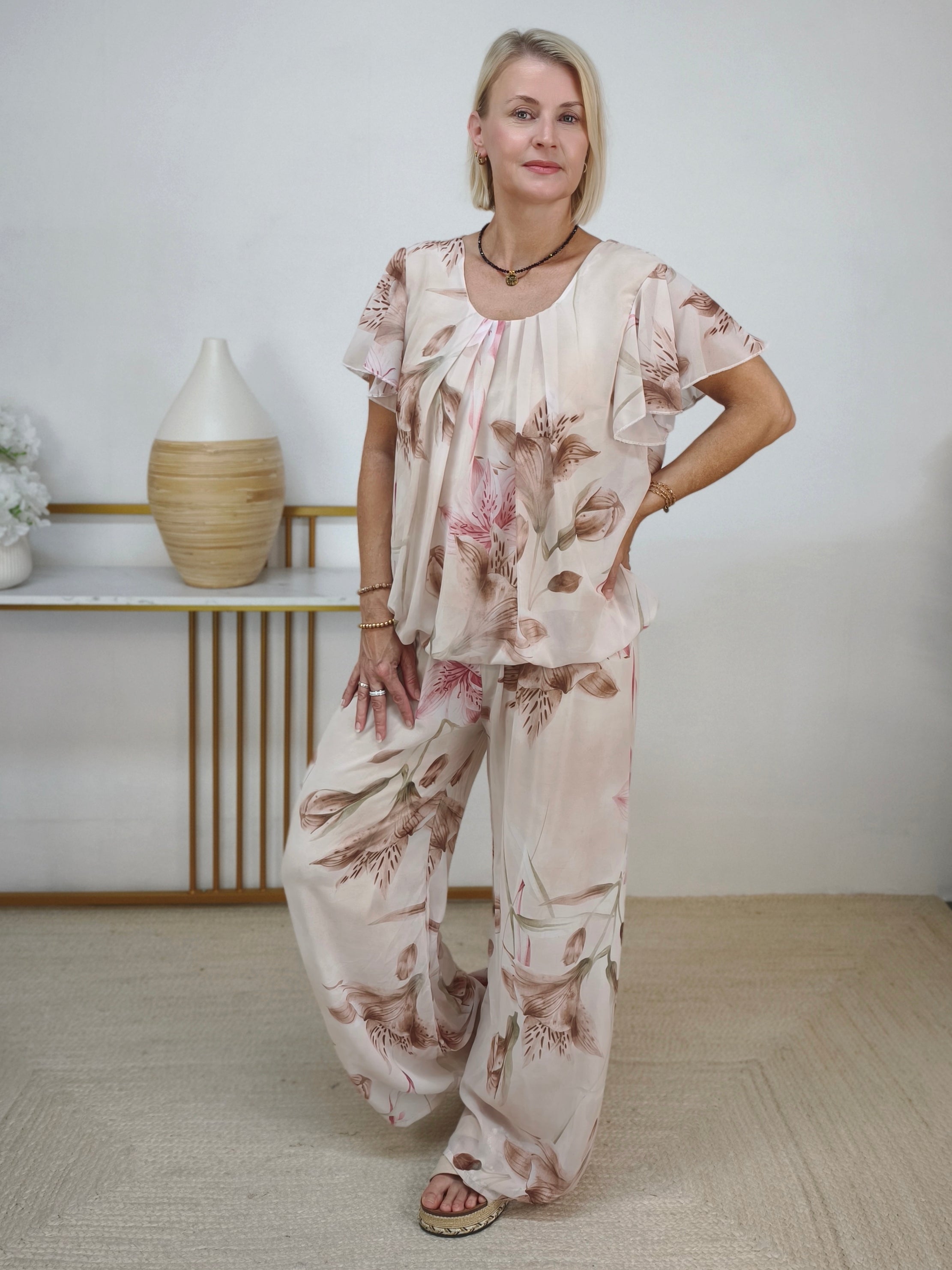 Zweiteiler Set "Betty" beige - Marlenehose & Bluse (36-42)