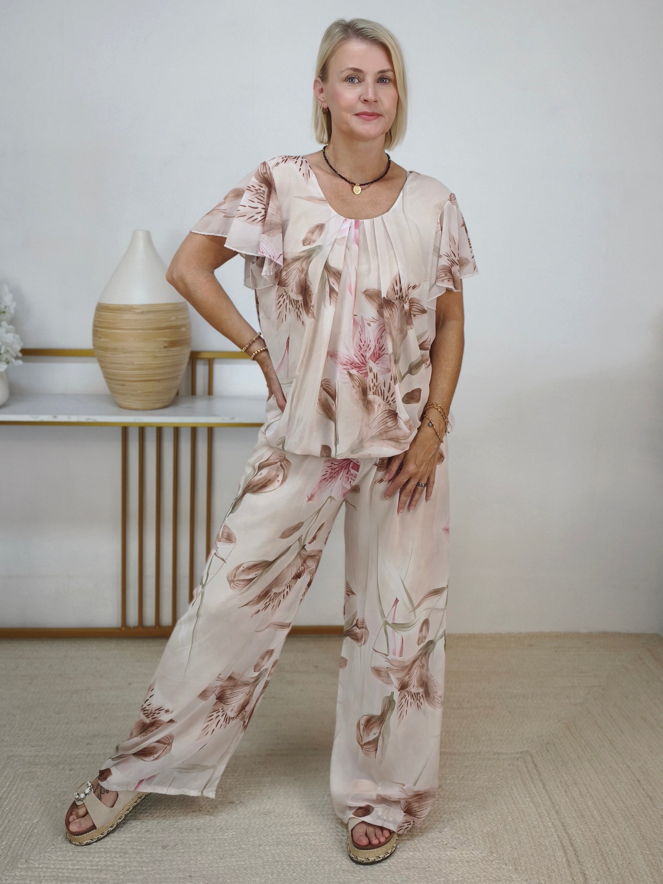 Zweiteiler Set "Betty" beige - Marlenehose & Bluse (36-42)