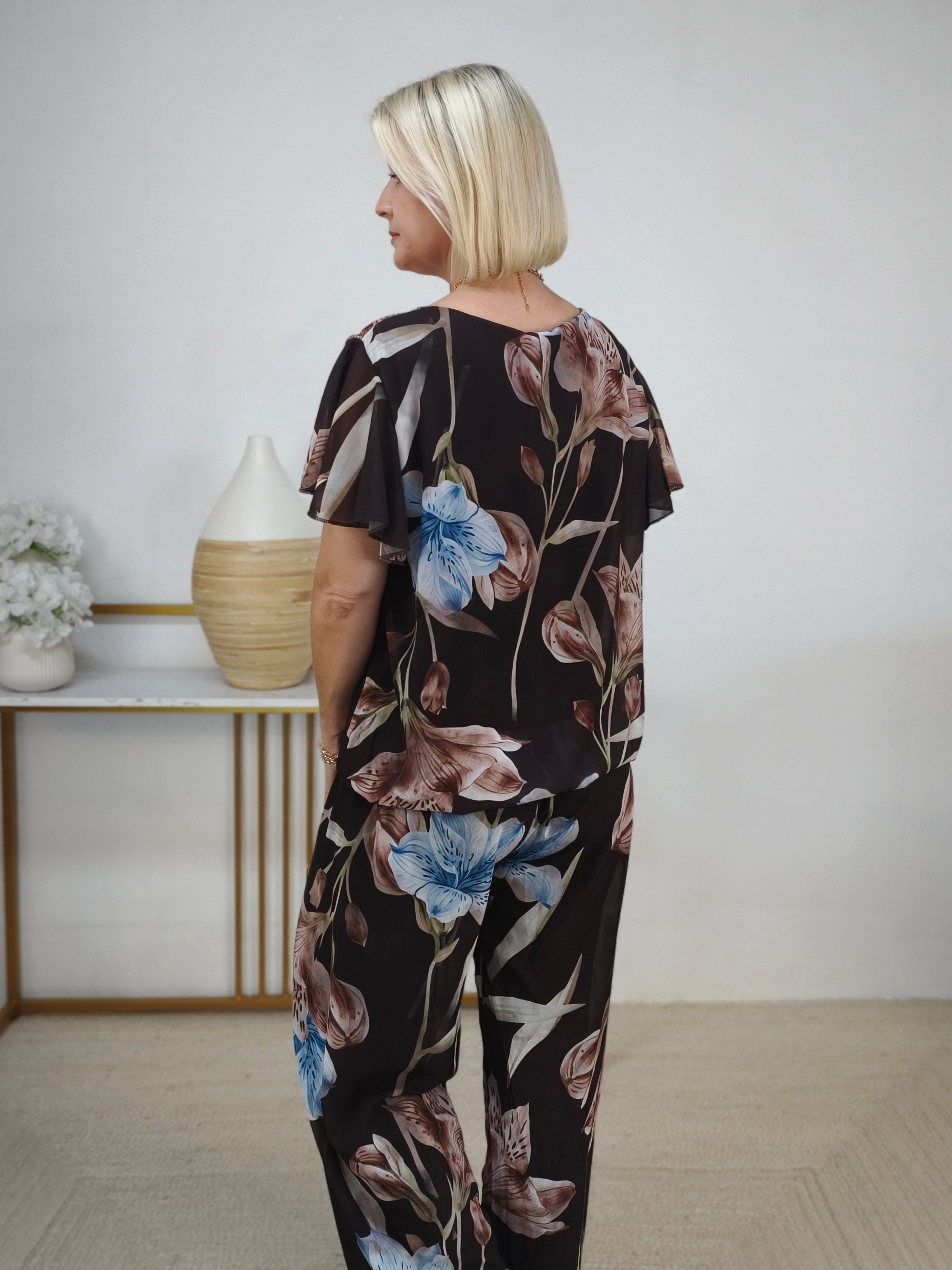 Zweiteiler Set "Betty" braun - Marlenehose & Bluse (36-42)