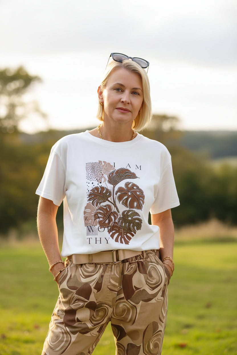 T-Shirt "Monstera" weiss/braun (36-42)
