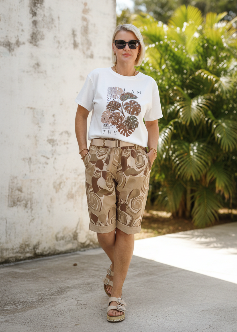 Stretch Shorts Camel gemustert (38-42/44)