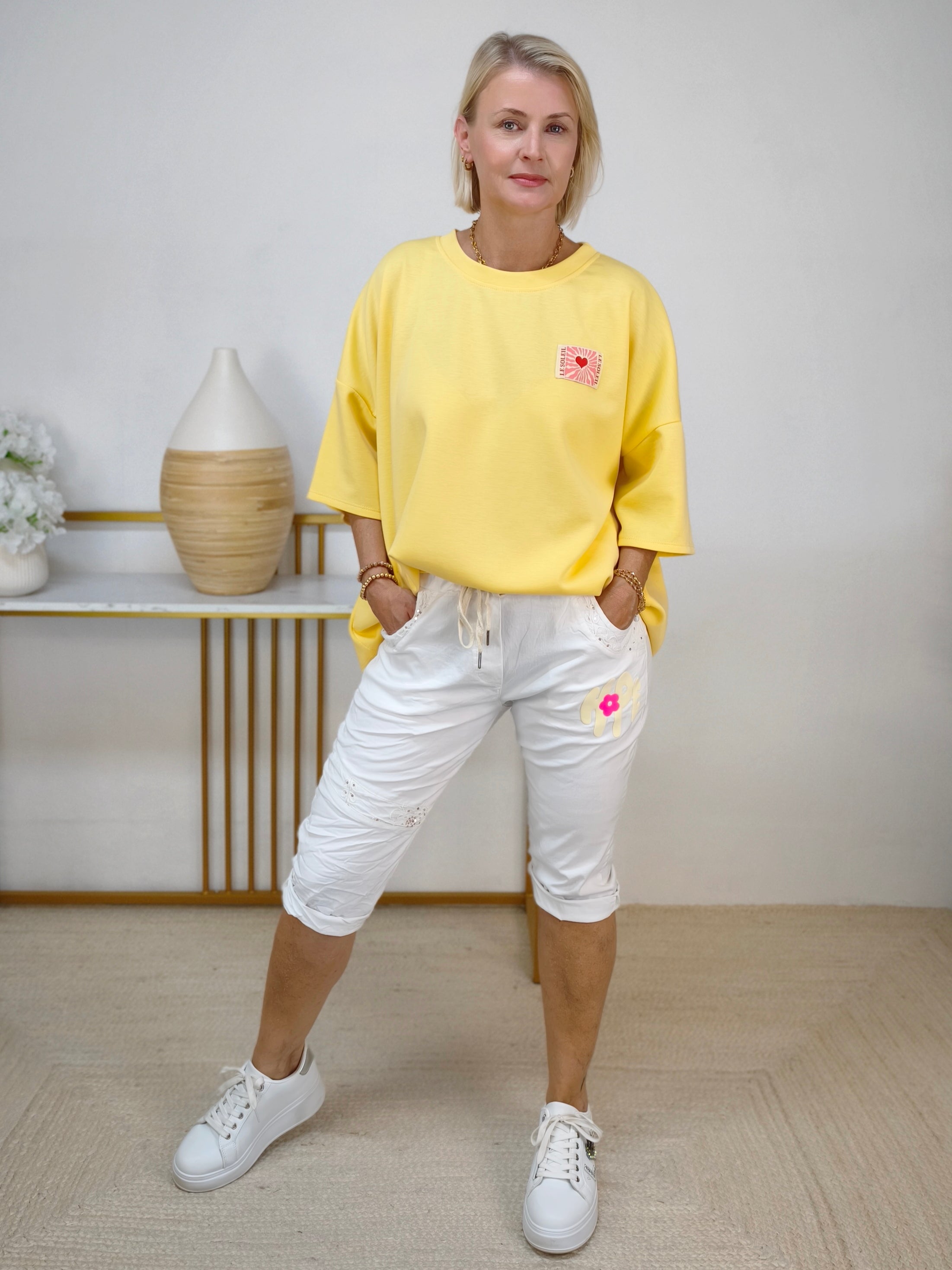 Kurzarm Sweater "Le Soleil" gelb (38 - 44)