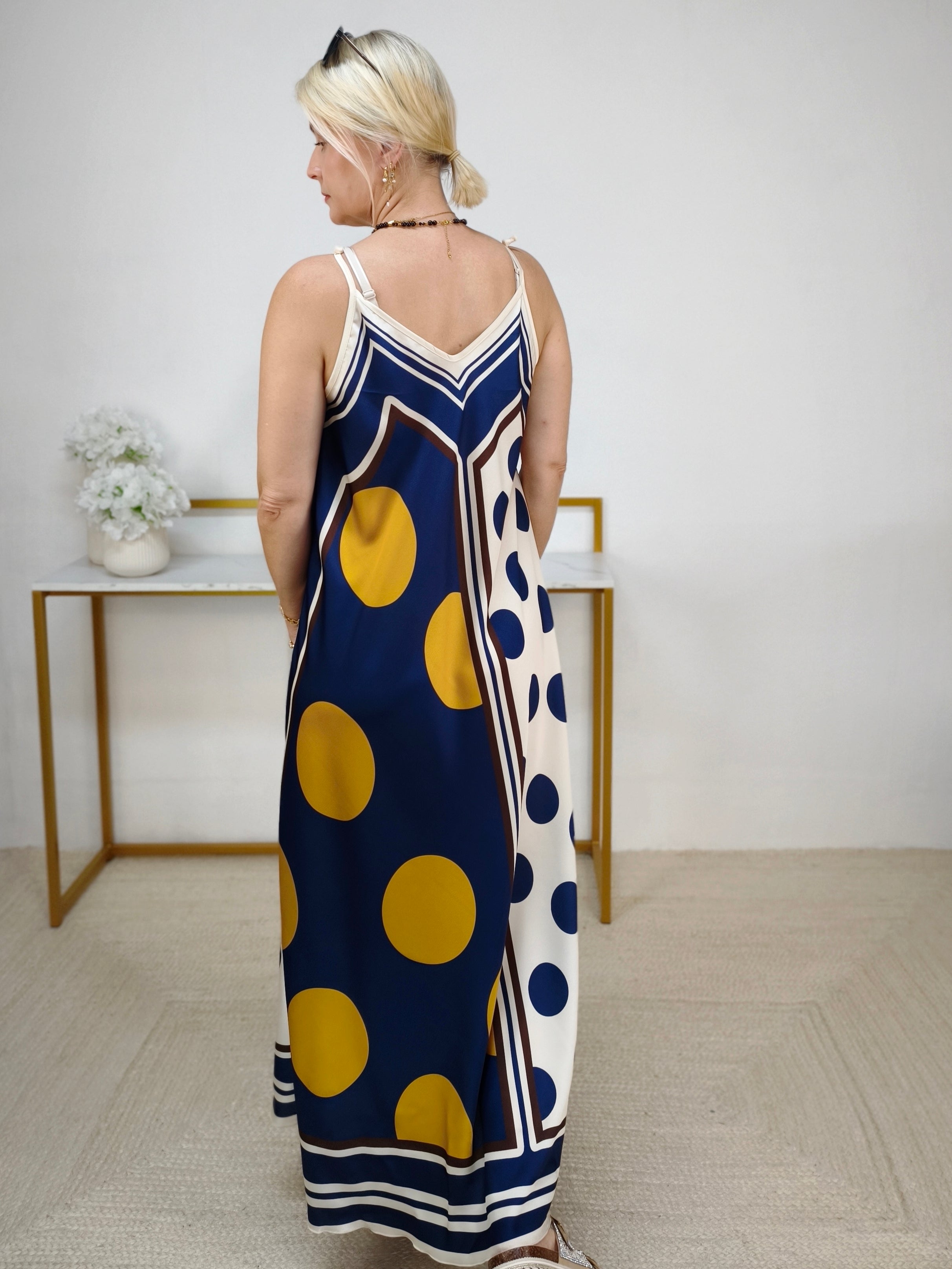 Gemustertes Trägerkleid - Sommerkleid Dunkelblau - mehrfarbig (36-42)
