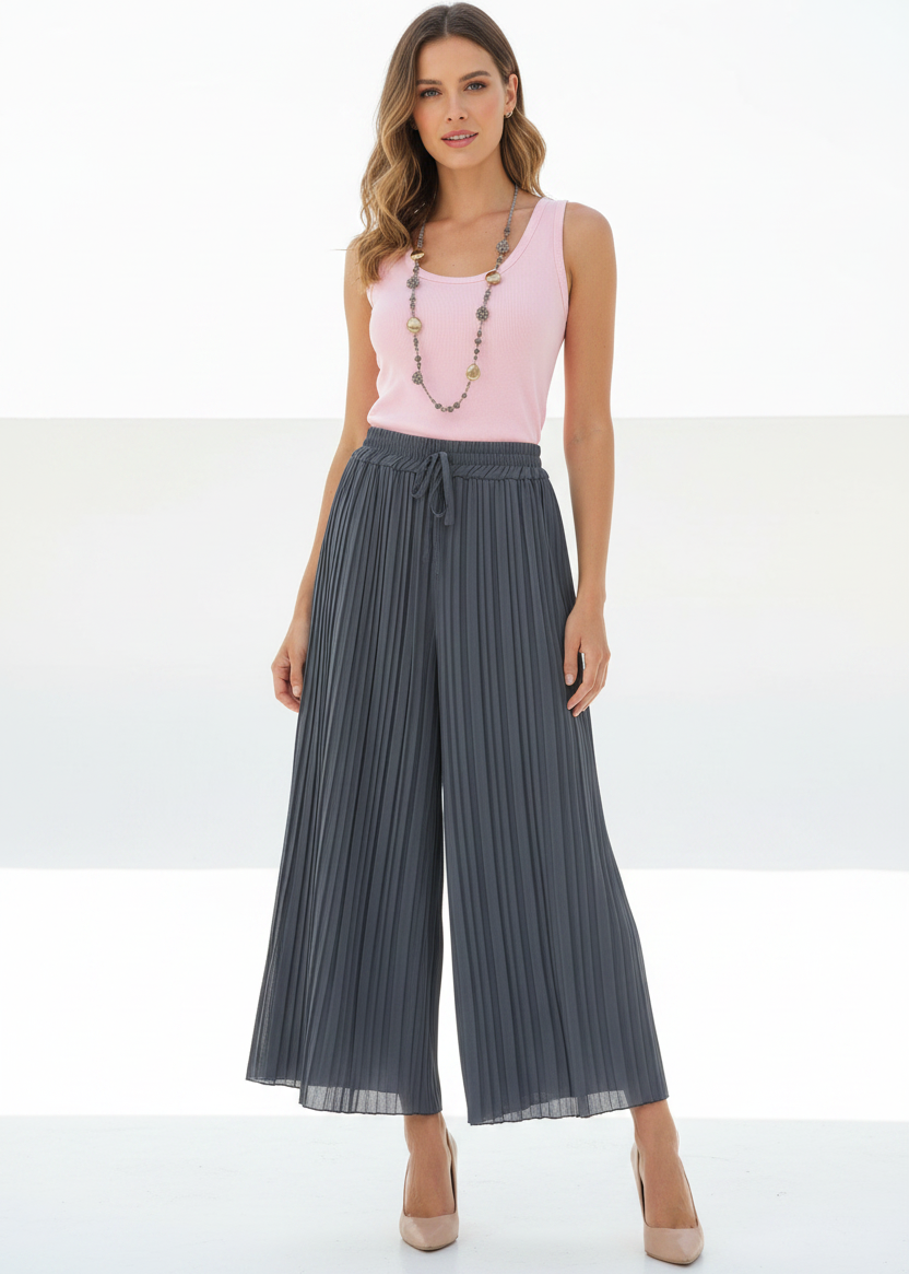 Plissee Hose mit weitem Bein anthrazit (38-44)