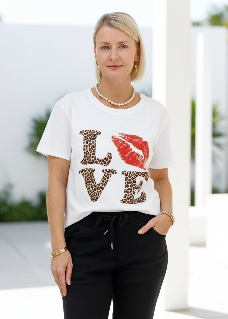 T-Shirt "Lips" weiss/rot mit Leo (36-40)