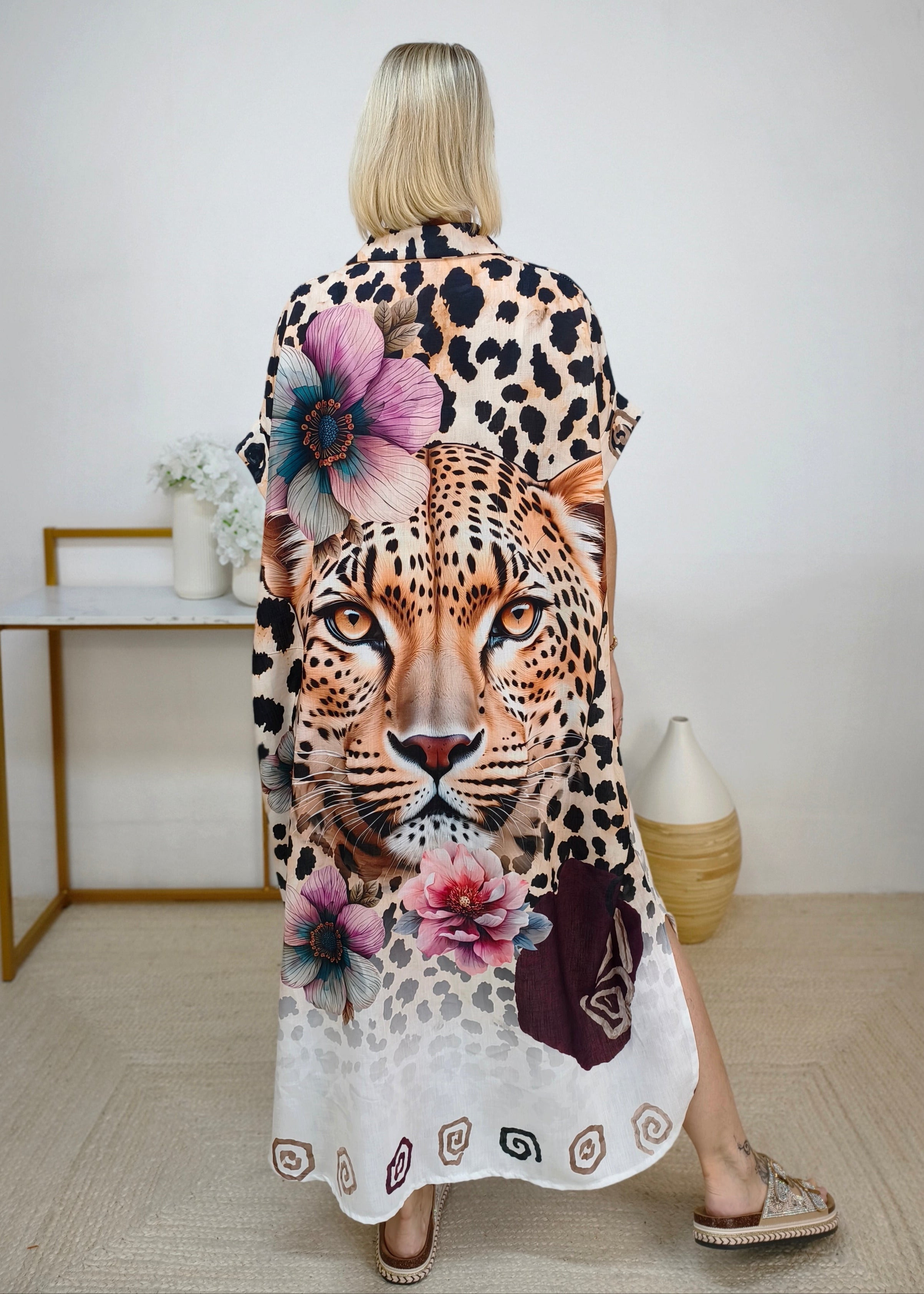 Boho Hemdkleid "Animal" mit aufwendigem Leo Print mehrfarbig (38/40-46/48)
