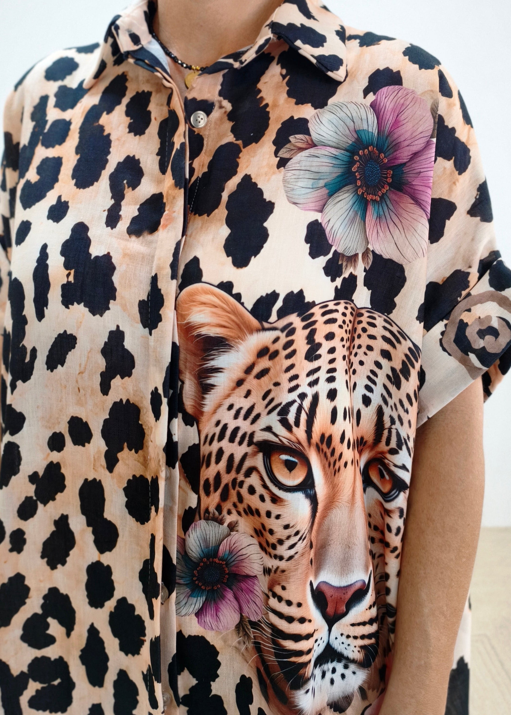 Boho Hemdkleid "Animal" mit aufwendigem Leo Print mehrfarbig (38/40-46/48)