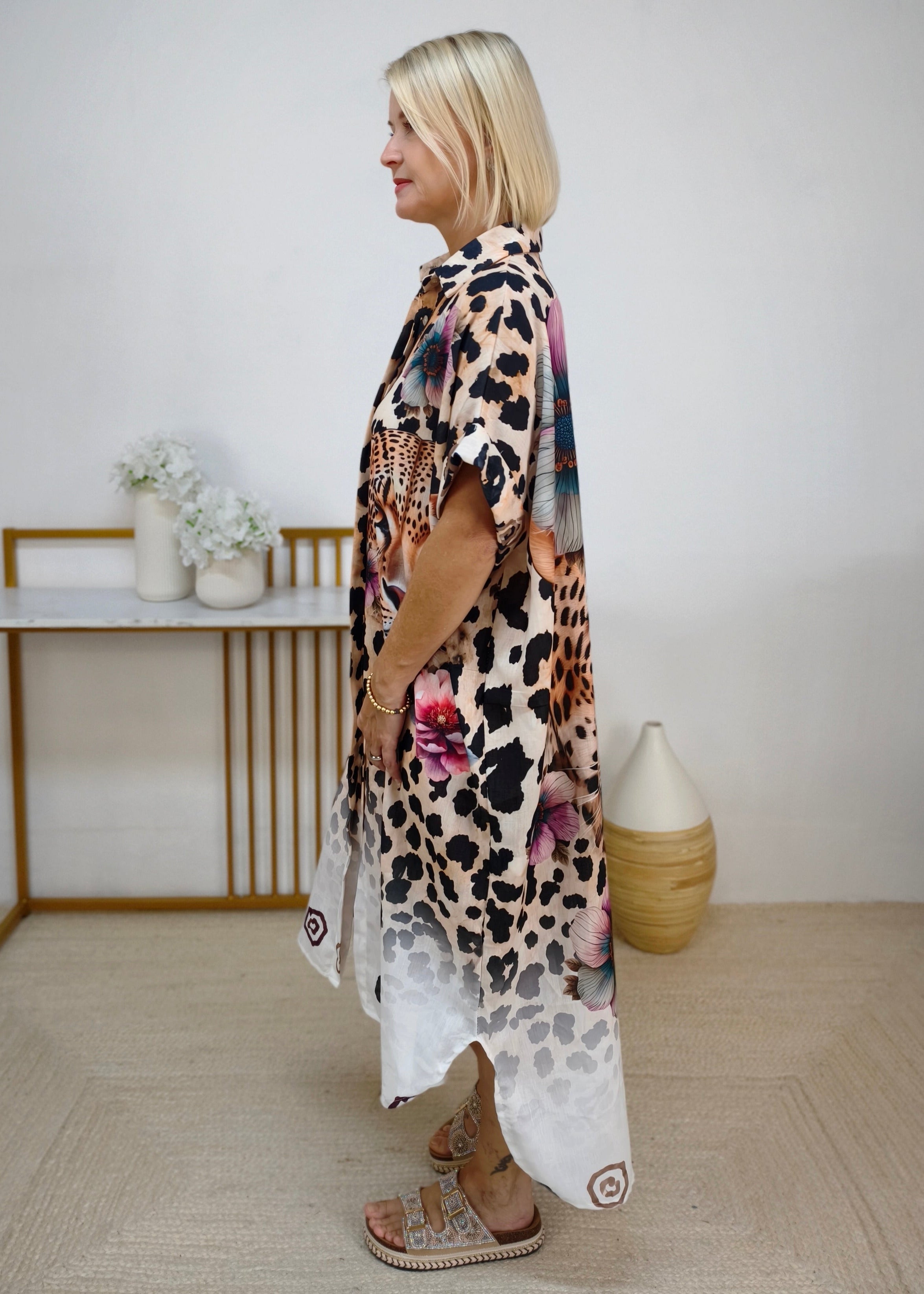 Boho Hemdkleid "Animal" mit aufwendigem Leo Print mehrfarbig (38/40-46/48)