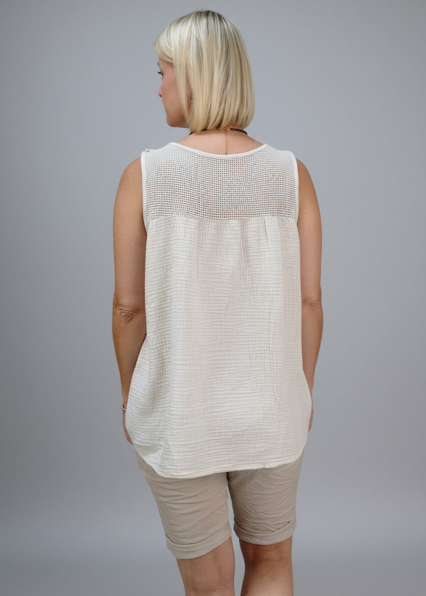 Top aus Baumwolle mit Häkelspitze in Beige (36-42)