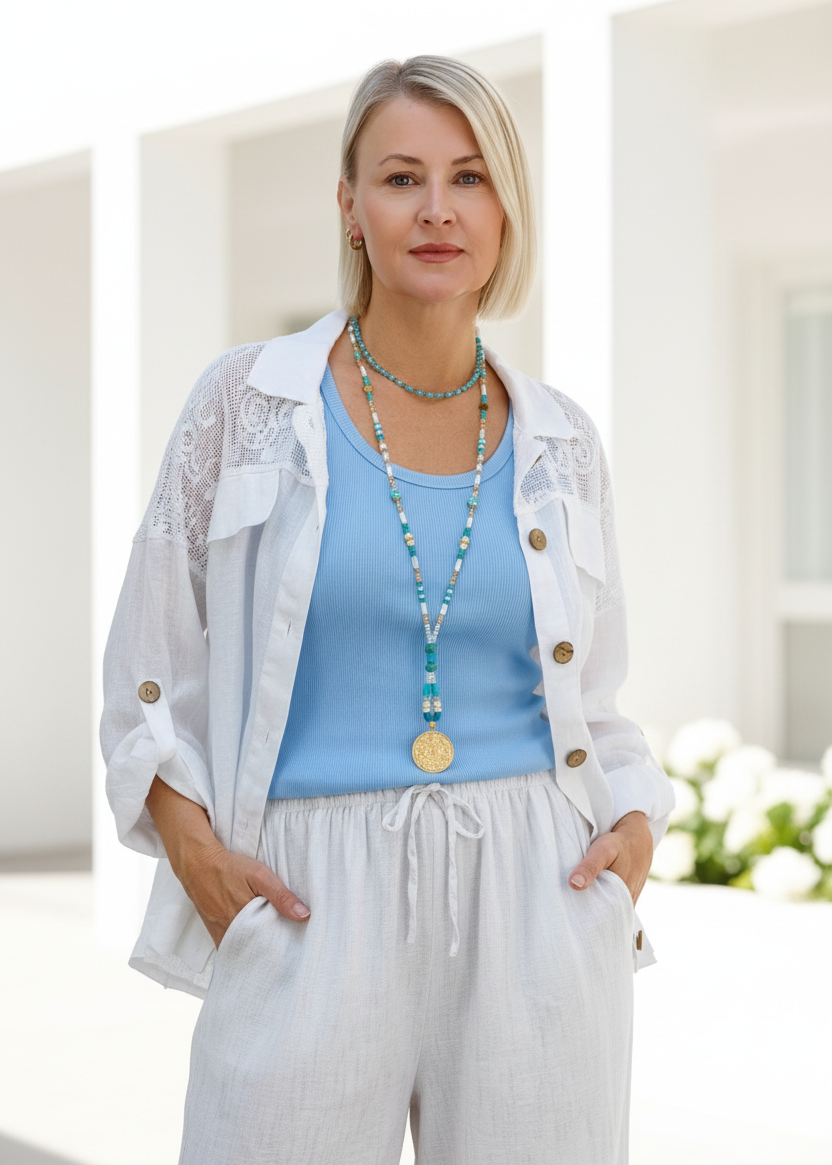 Leinen Blusen - Jacke "Hanna" weiss (42-44/46)