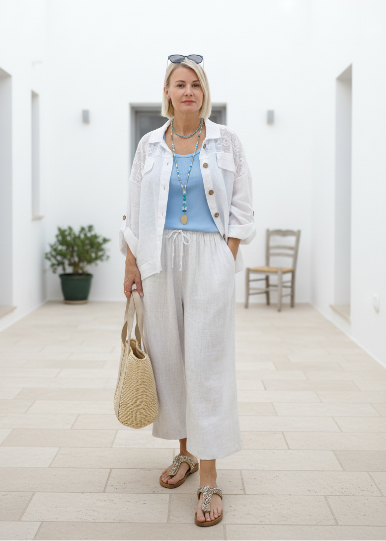 Leinen Blusen - Jacke "Hanna" weiss (42-44/46)