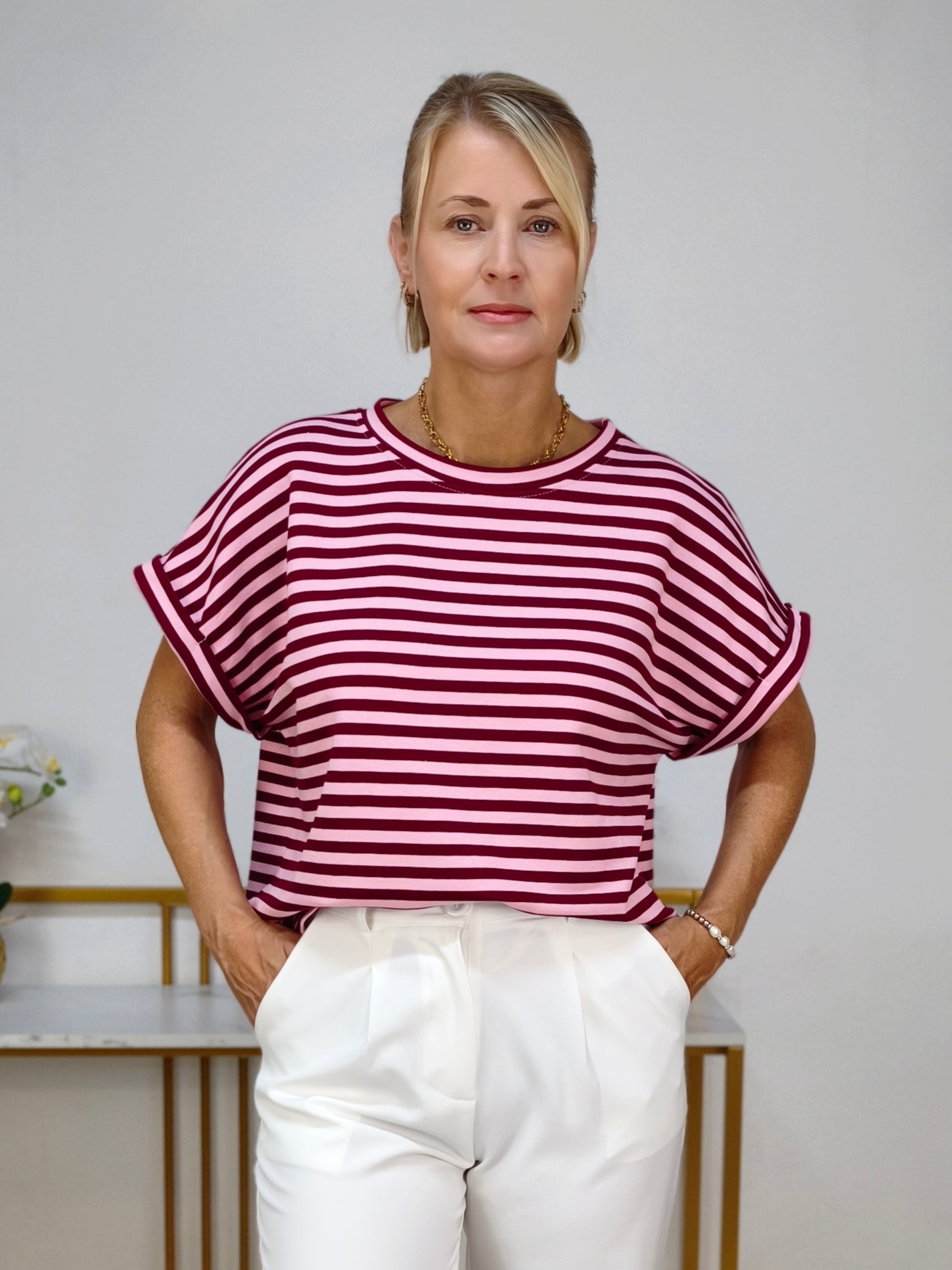 Shirt gestreift rosa/burgundy (38-42/44)