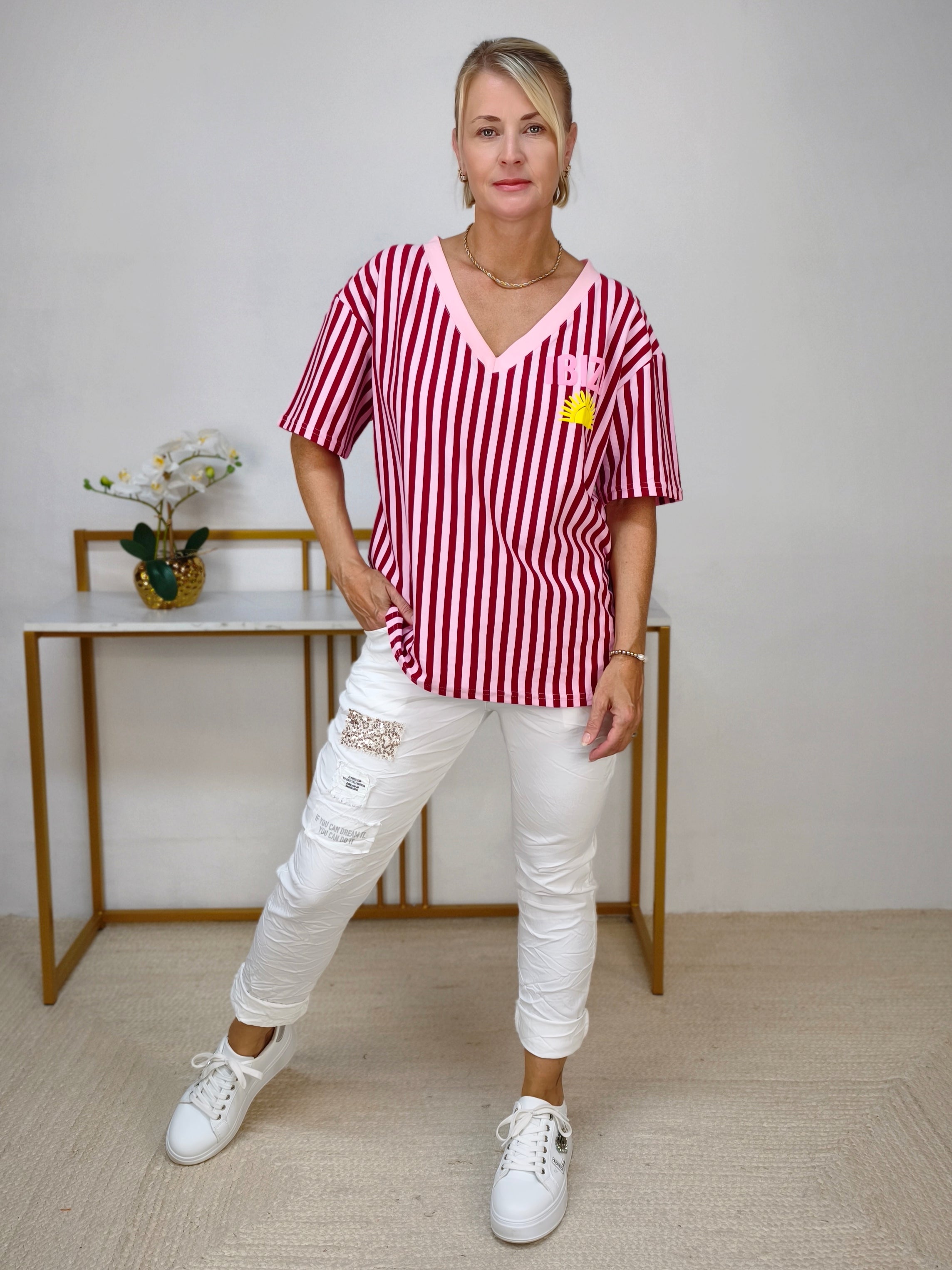 Shirt "Ibiza" gestreift rosa/burgundy (38/40 & 42/44)