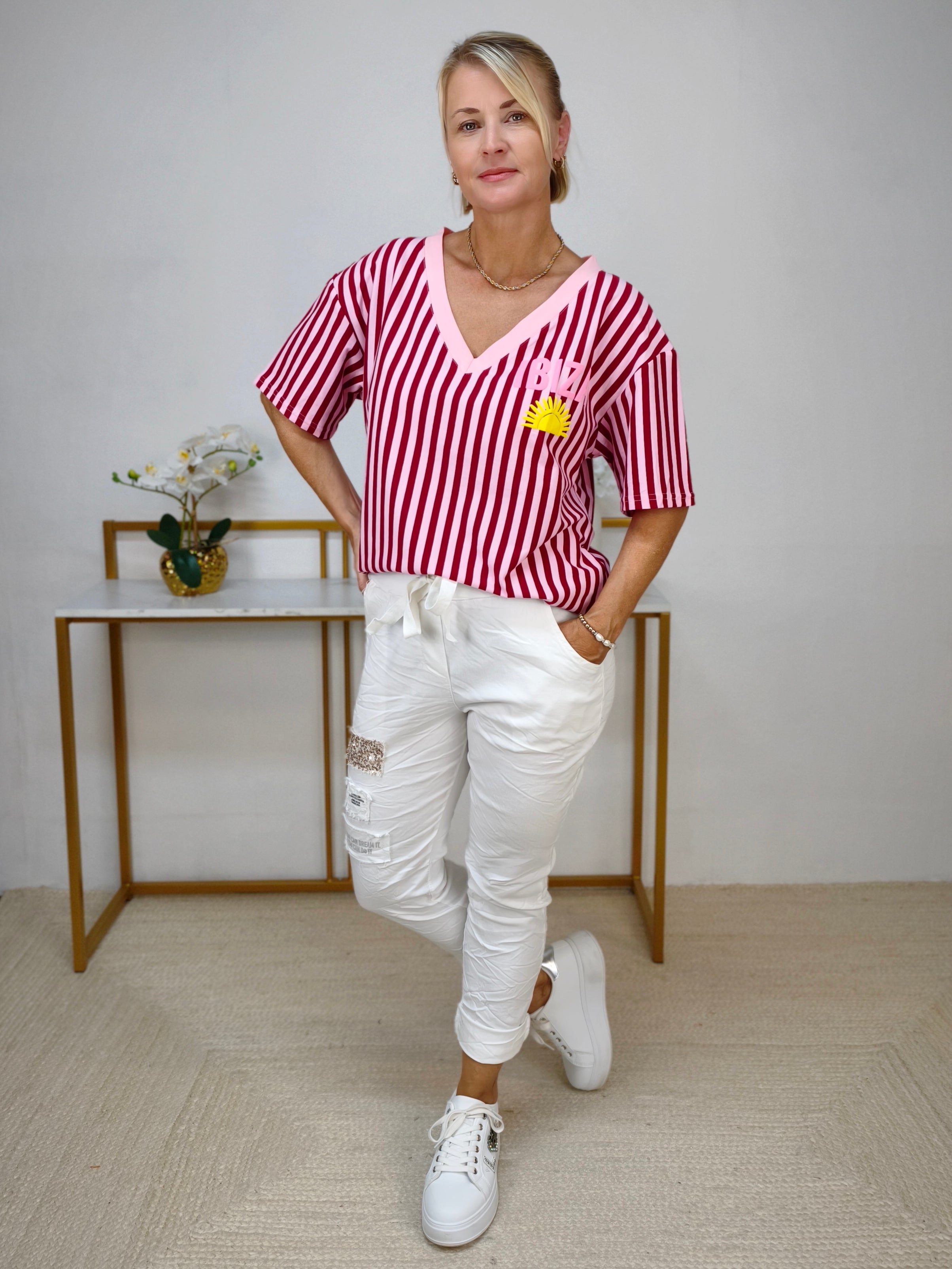 Shirt "Ibiza" gestreift rosa/burgundy (38/40 & 42/44)