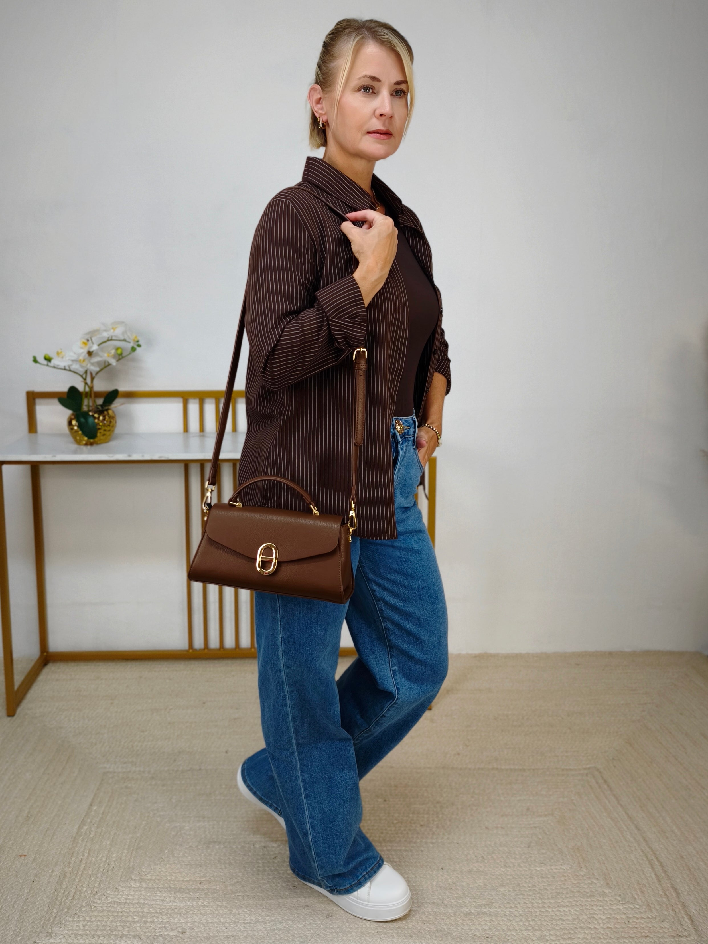 Damen-Set: gestreiftes Hemd & Tank Top Dunkelbraun (38, 40, 42)