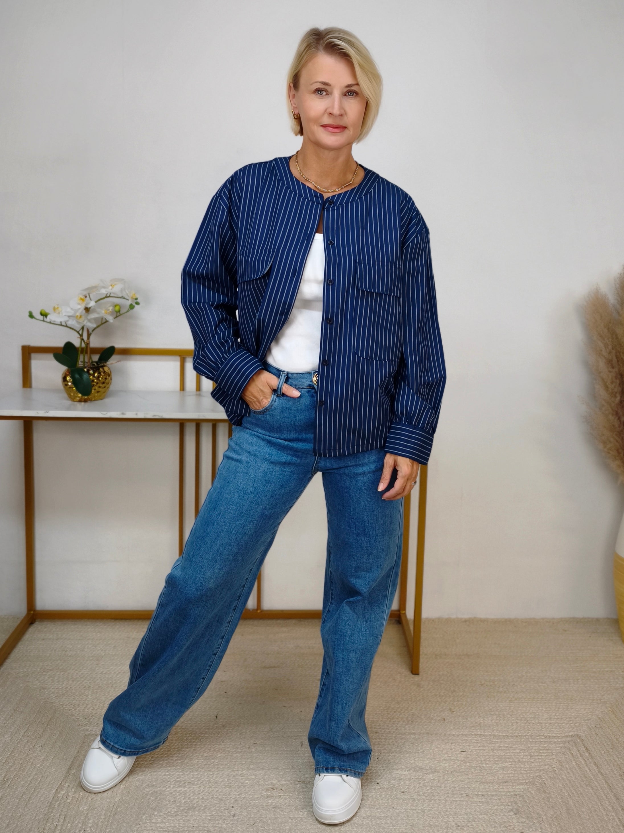 Blusen - Jacke Dunkelblau gestreift (38/40, 40/42)