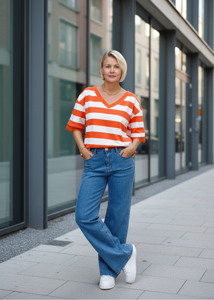 Shirt "Stripe" Orange/Weiss (38/40 & 42/44)