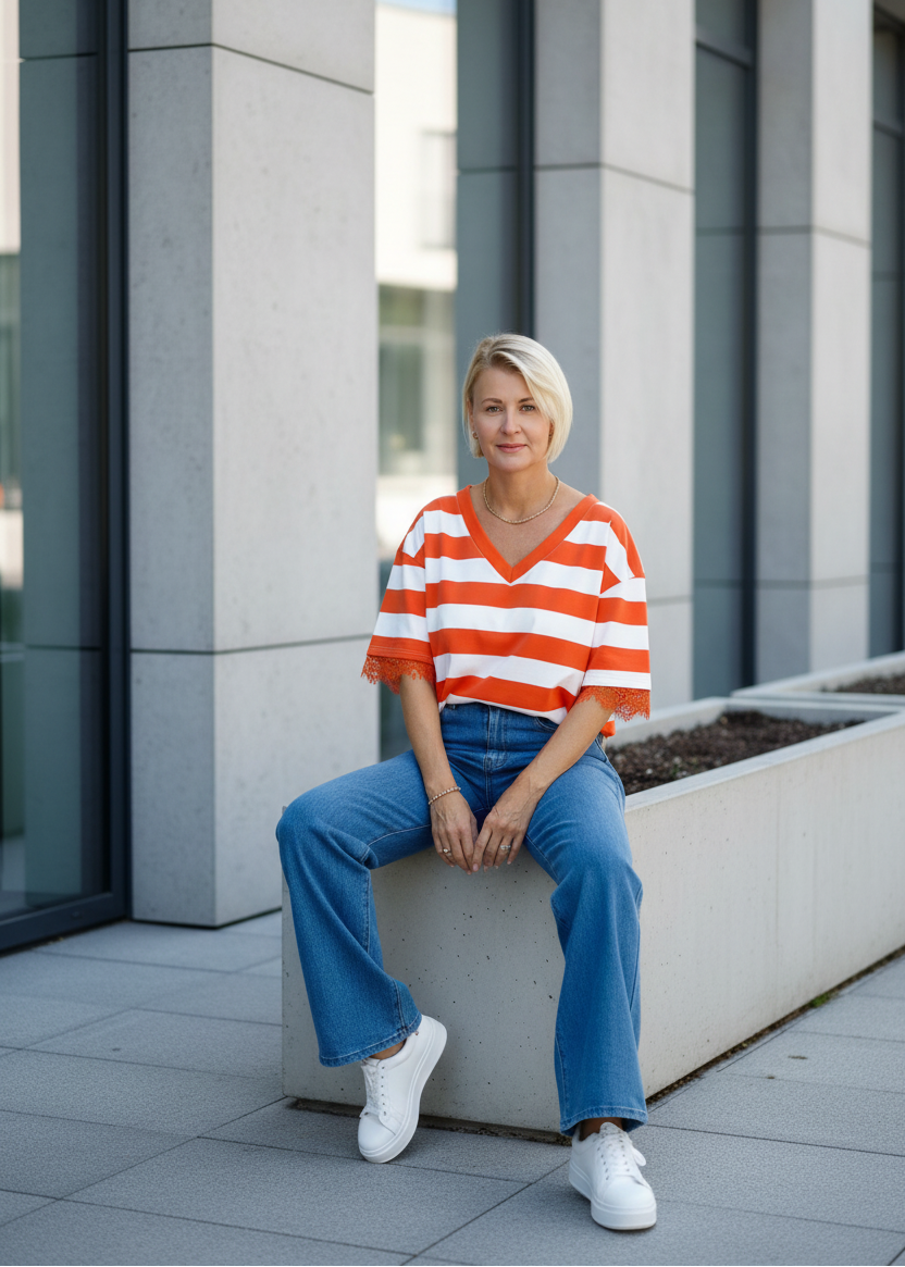 Shirt "Stripe" Orange/Weiss (38/40 & 42/44)
