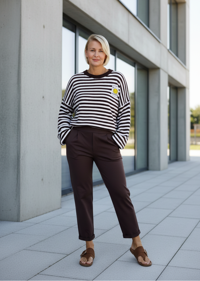 Pullover Langarm gestreift schoko/blassrosa (38-42/44)