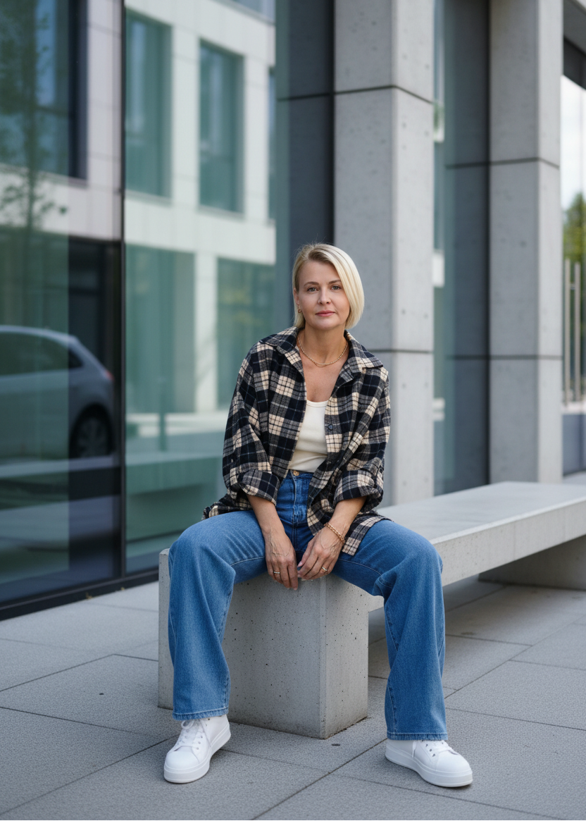 Lässiges Baumwoll - Karohemd Schwarz (38-44)
