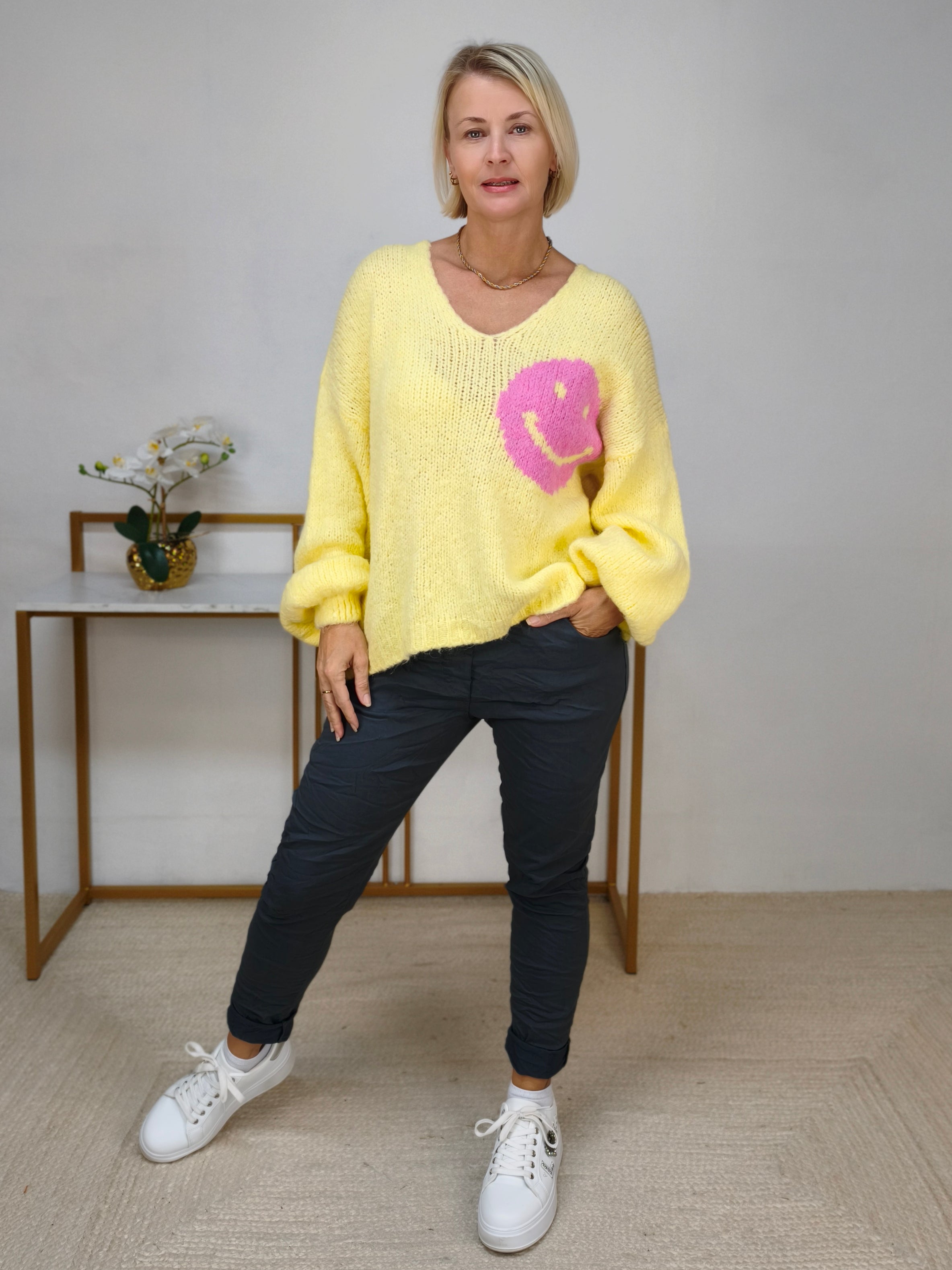 Weicher Oversize Pulli "All Good" gelb (38-44)