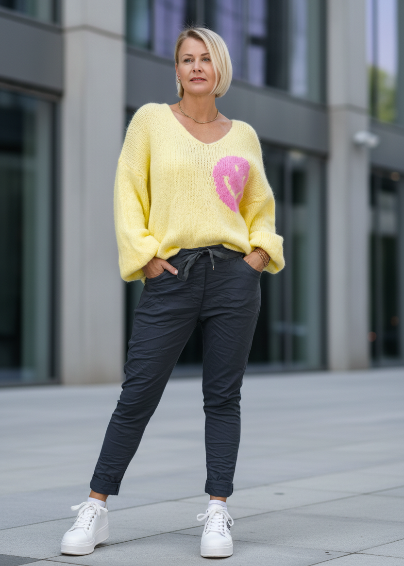 Weicher Oversize Pulli "All Good" gelb (38-44)