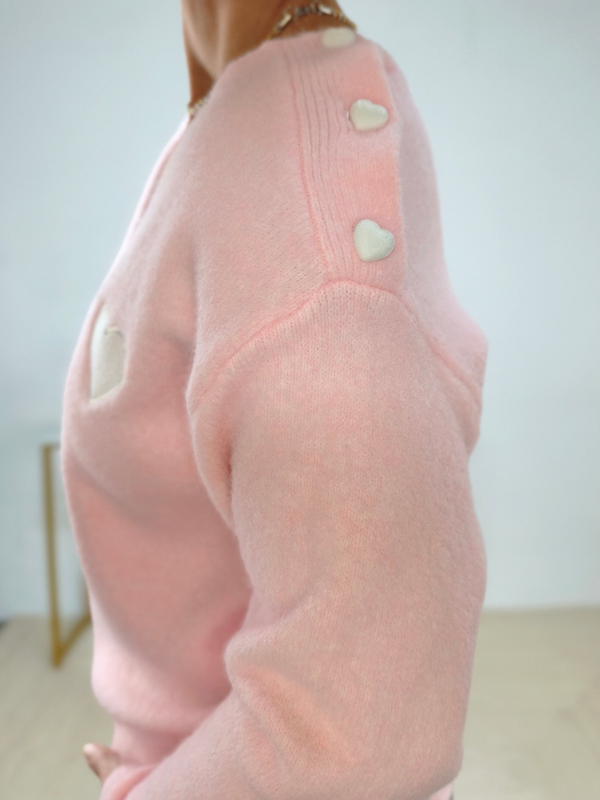 Weicher Strickpullover mit Herzchen in rosa (36-42)