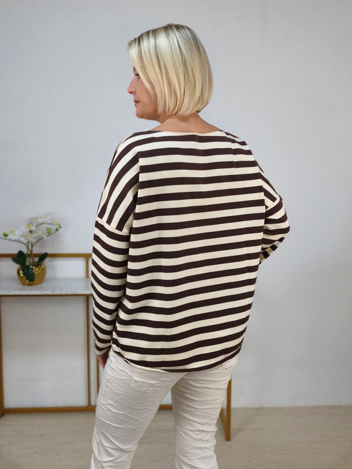 Baumwoll Langarm Shirt gestreift braun/beige (40-42/44)