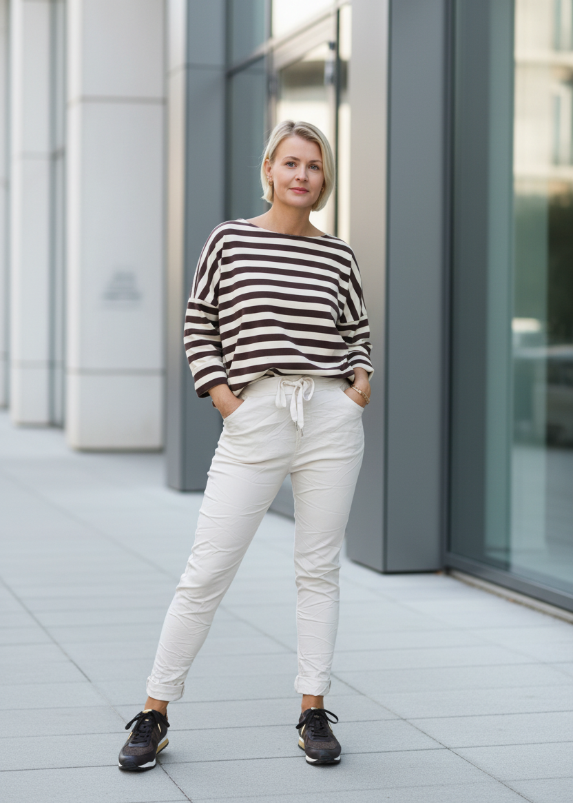 Baumwoll Langarm Shirt gestreift braun/beige (40-42/44)