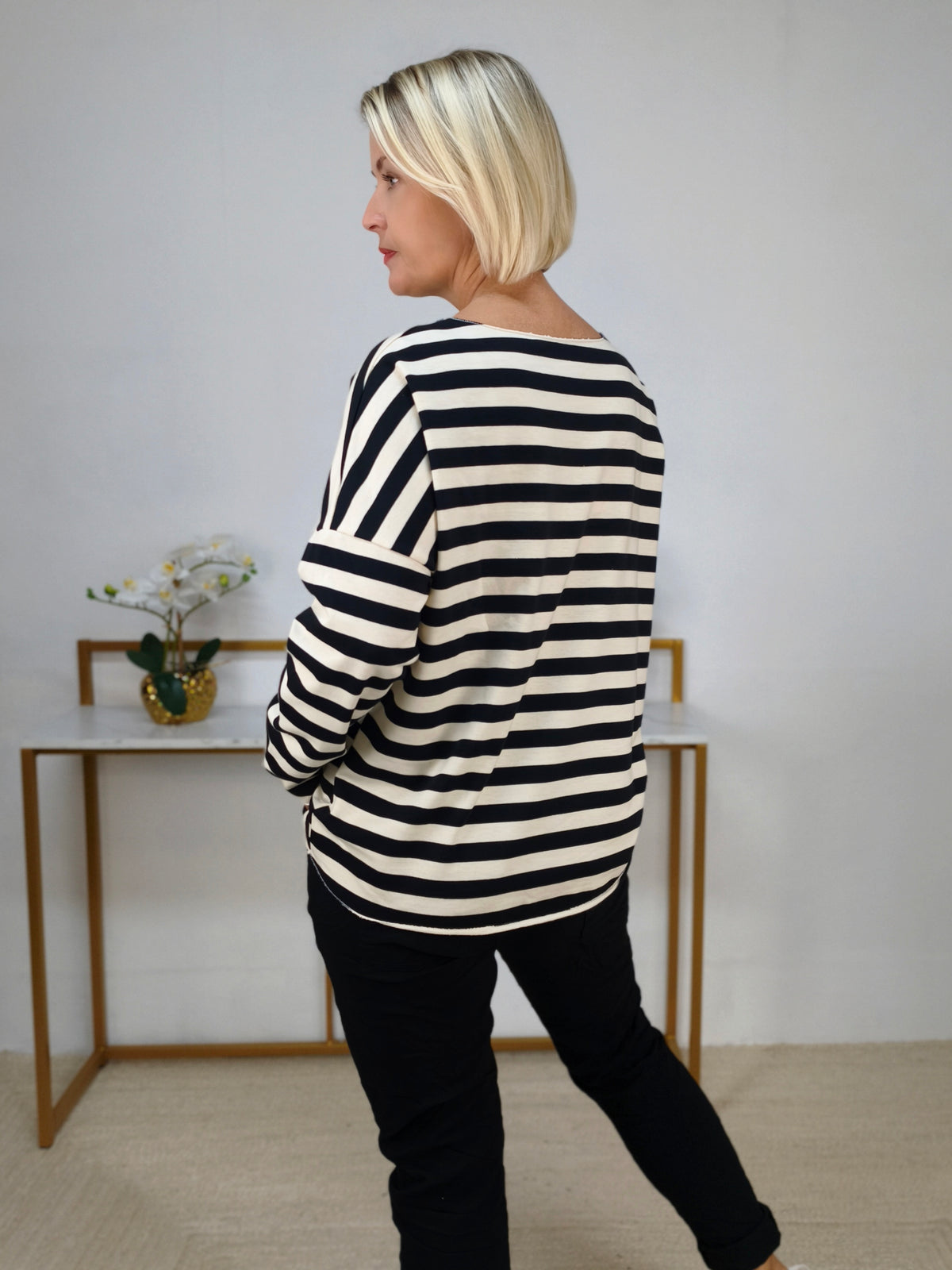 Baumwoll Langarm Shirt gestreift schwarz/wollweiß (40-42/44)